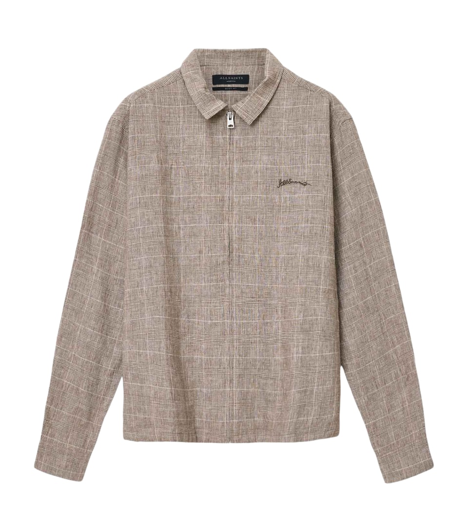 AllSaints Mens Linen-Blend Keal Jacket Sediment Brown