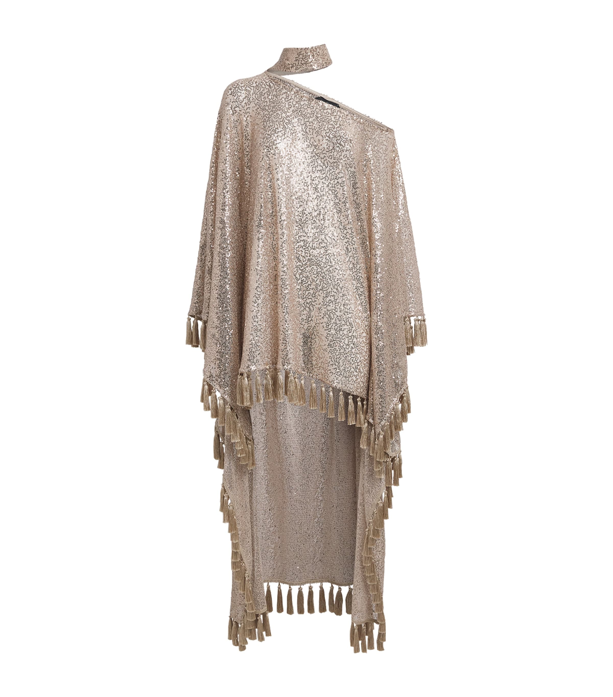 Taller Marmo Womens Sequin Fringed Trebbia Disco Kaftan Mini Dress White Sand