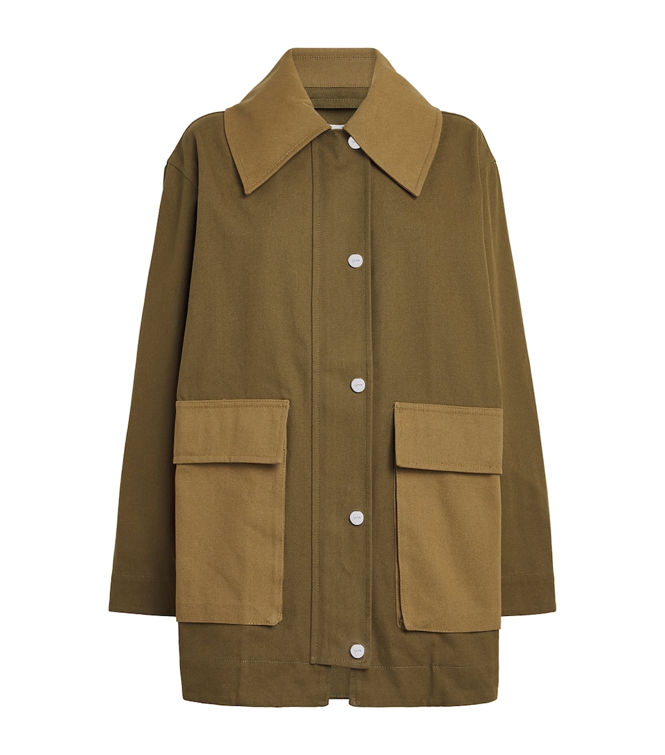 GANNI Womens Cotton Canvas Workwear Jacket Military Olive