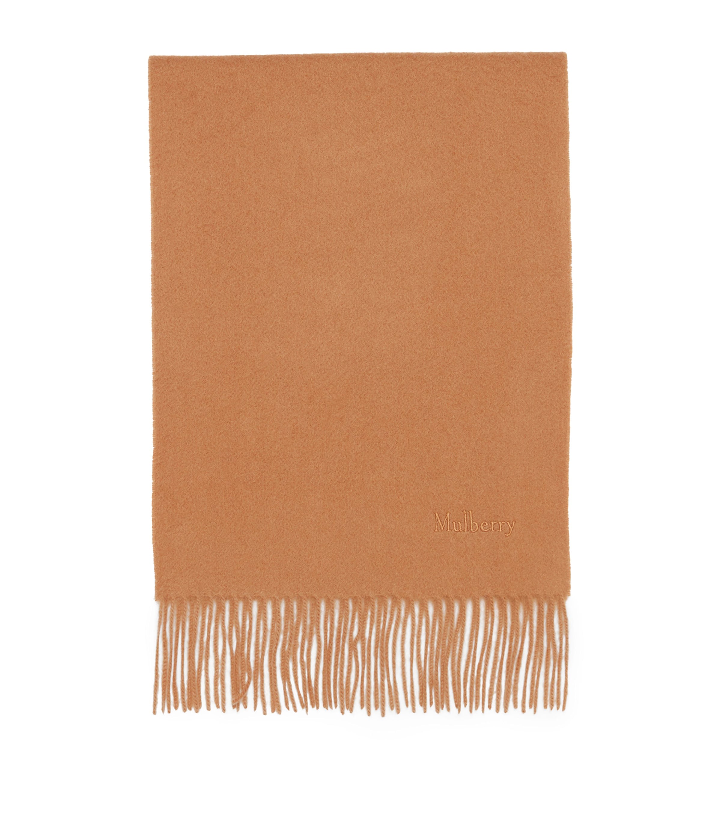 Mulberry Cashmere Fringed Scarf Dark Camel