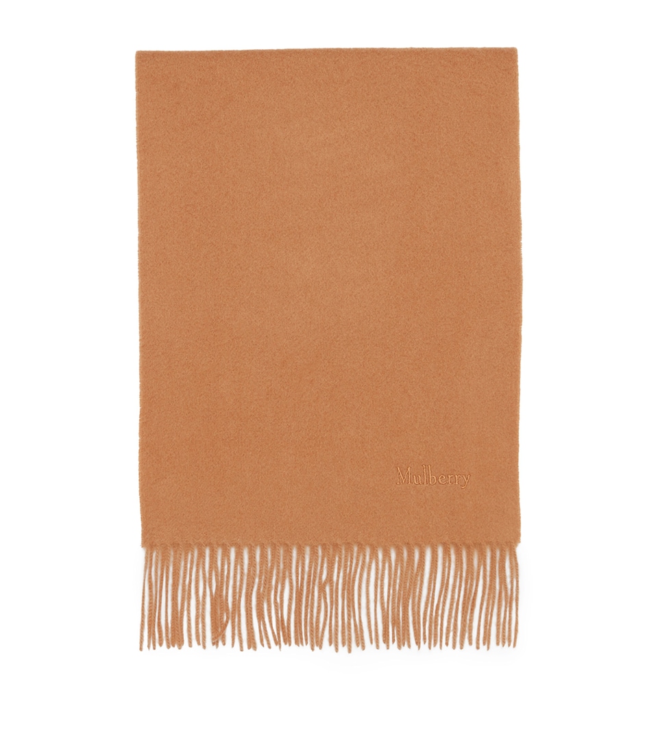 Mulberry Cashmere Fringed Scarf Dark Camel