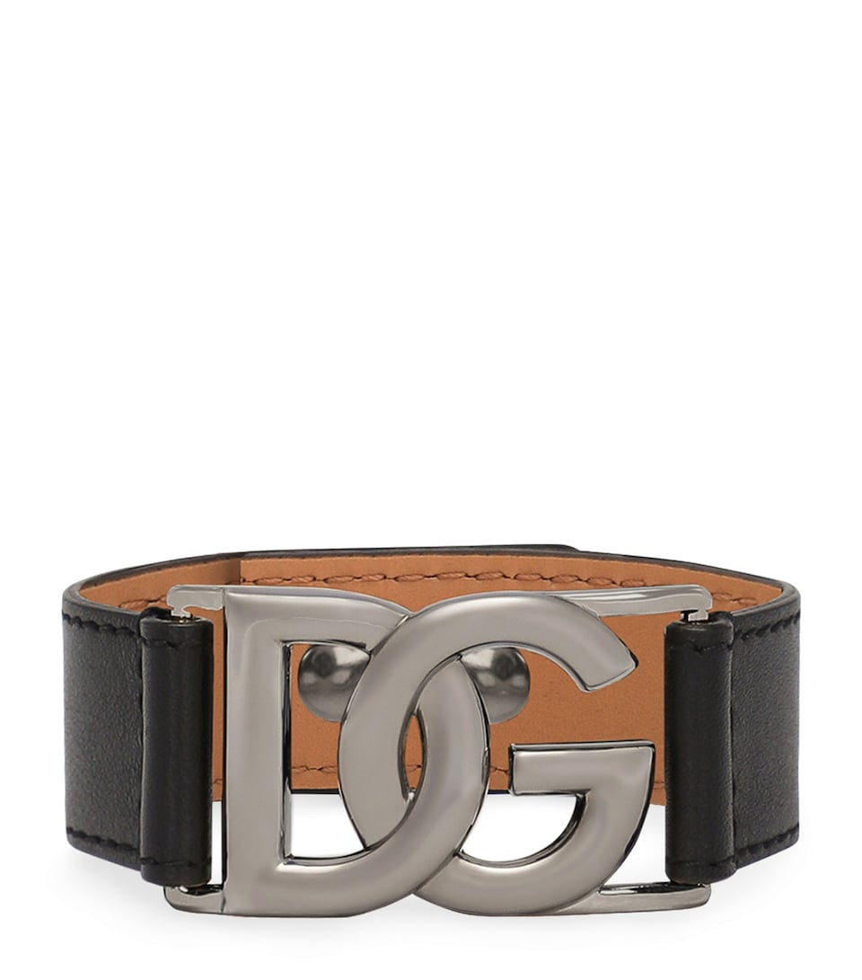 Dolce&Gabbana Leather Logo Bracelet Black/dark Gre
