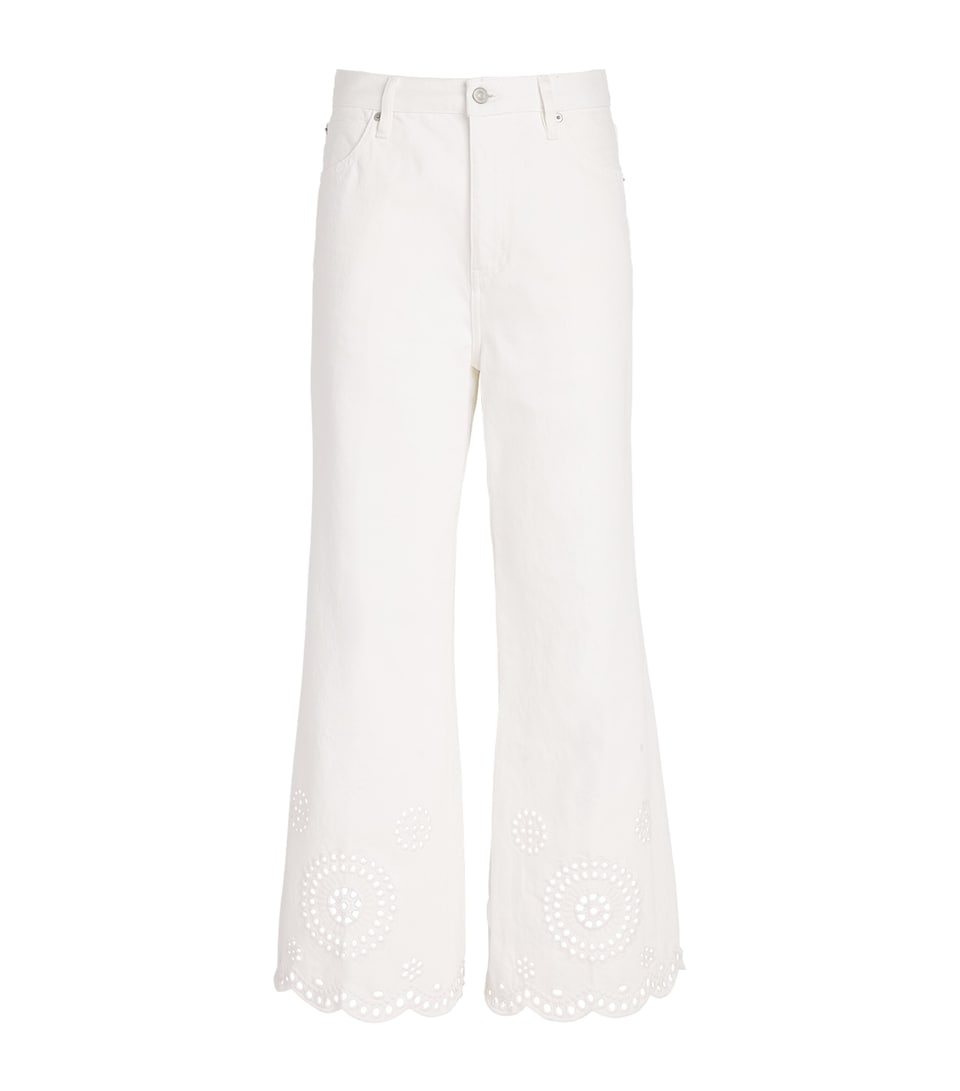 FRAME Womens The Eyelet High-Rise Flared Jeans White