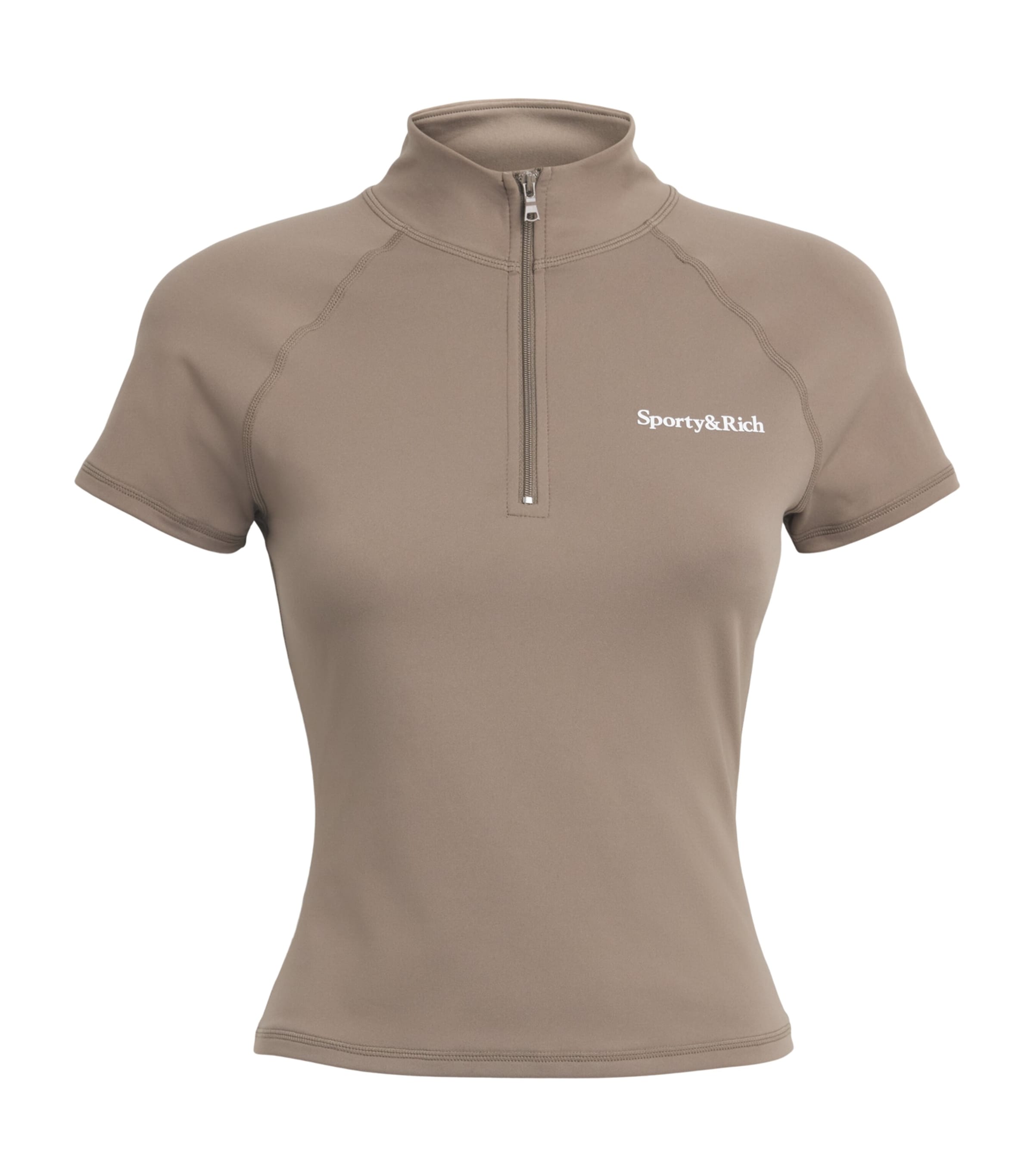 Sporty & Rich Womens Logo Serif Quarter-Zip Top Sand White
