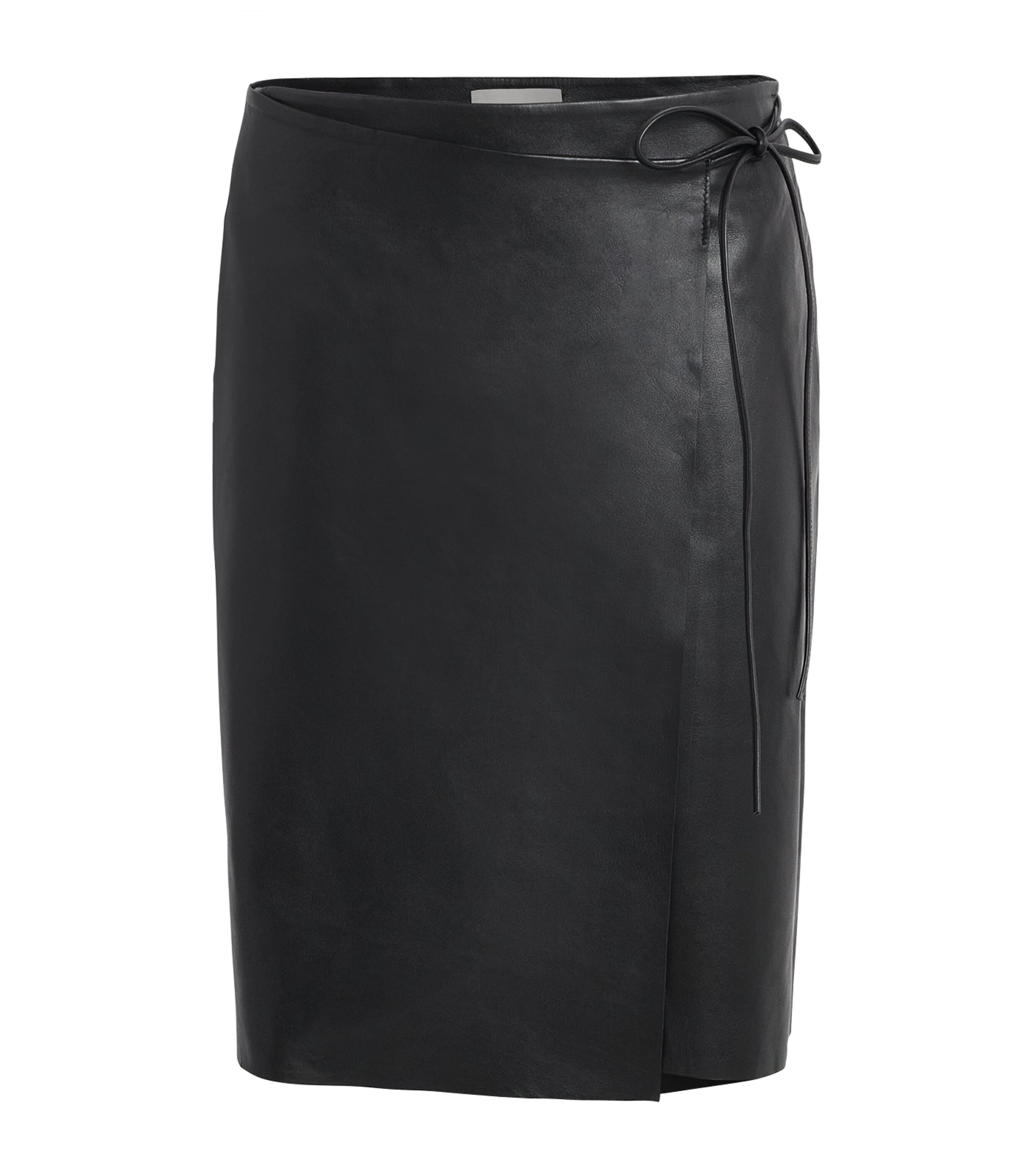 St. Agni Womens Leather Everyday Wrap Midi Skirt Black