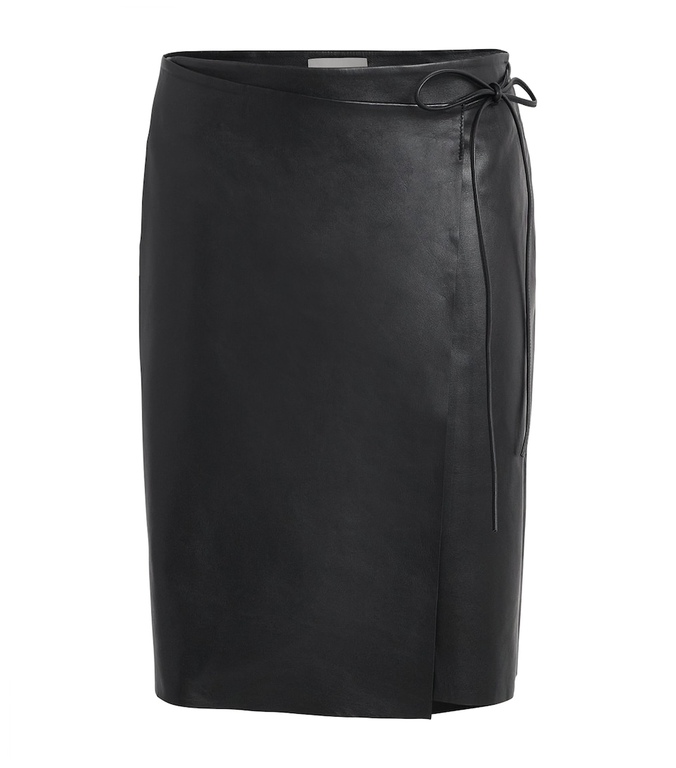 St. Agni Womens Leather Everyday Wrap Midi Skirt Black