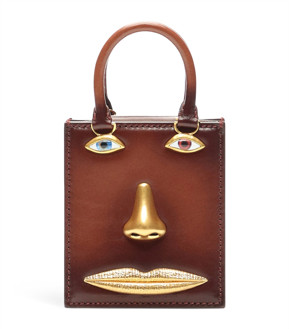 Schiaparelli Micro Leather Face Top-Handle Bag Cognac
