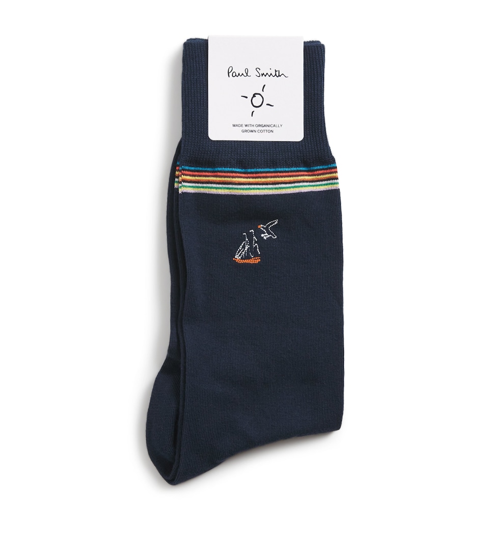 Organic Cotton-Blend Embroidered Holiday Socks