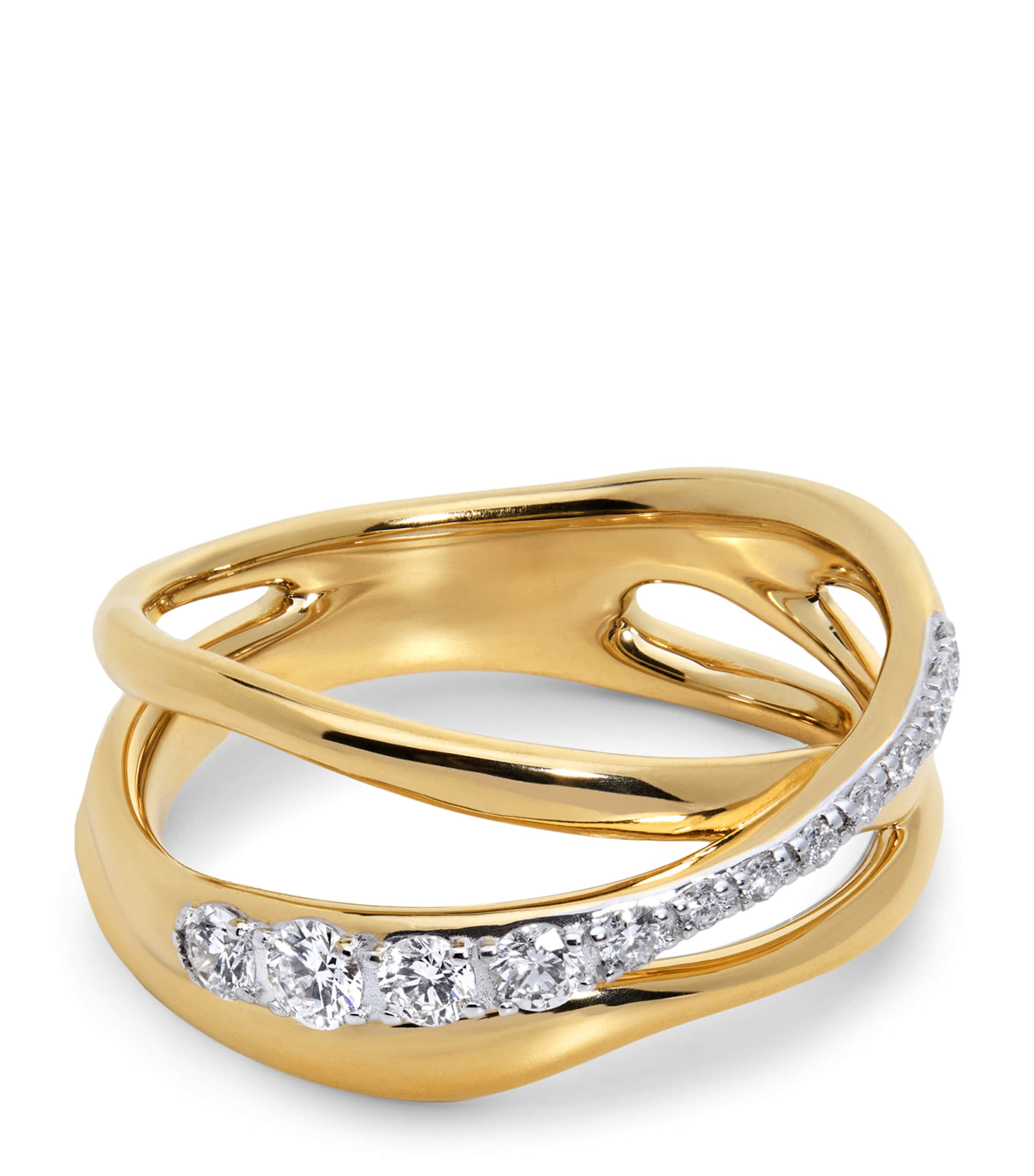 Monica Vinader Gold Vermeil and Diamond Crossover Nura Ring Gold/diamond