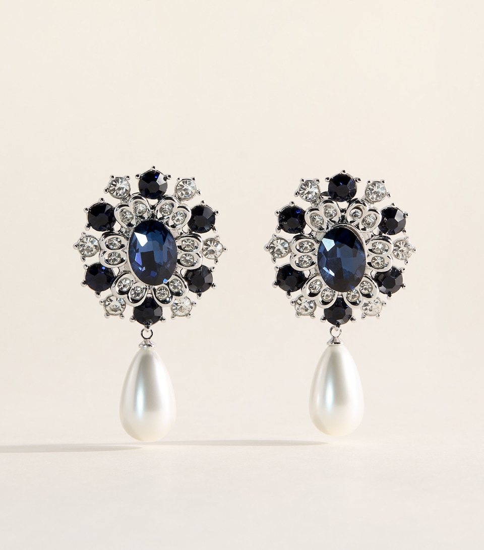 Self-Portrait Faux Pearl and Crystal-Embellished Drop Earrings Blue