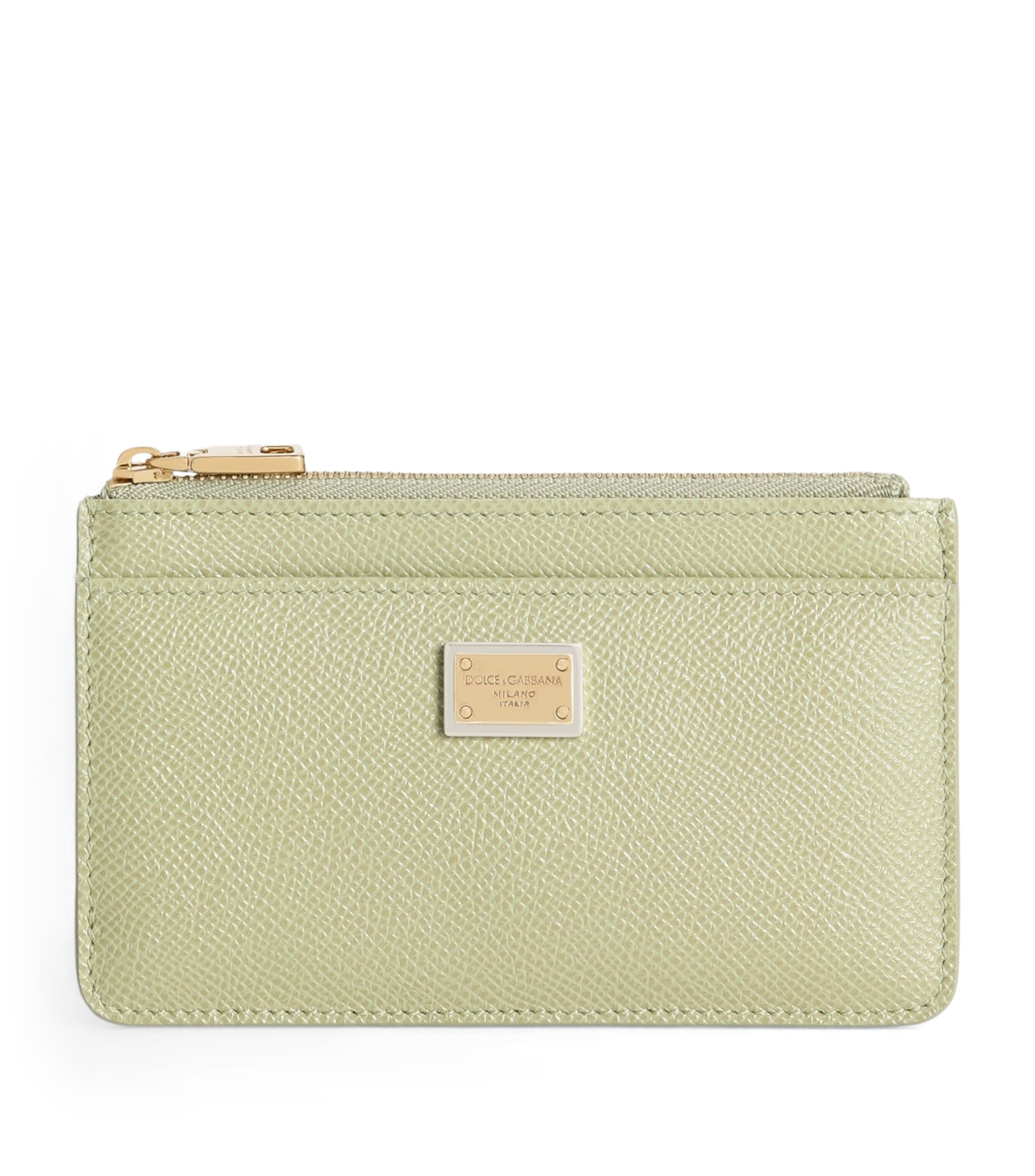 Dolce&Gabbana Calfskin Logo Plaque Card Holder Sage Gree