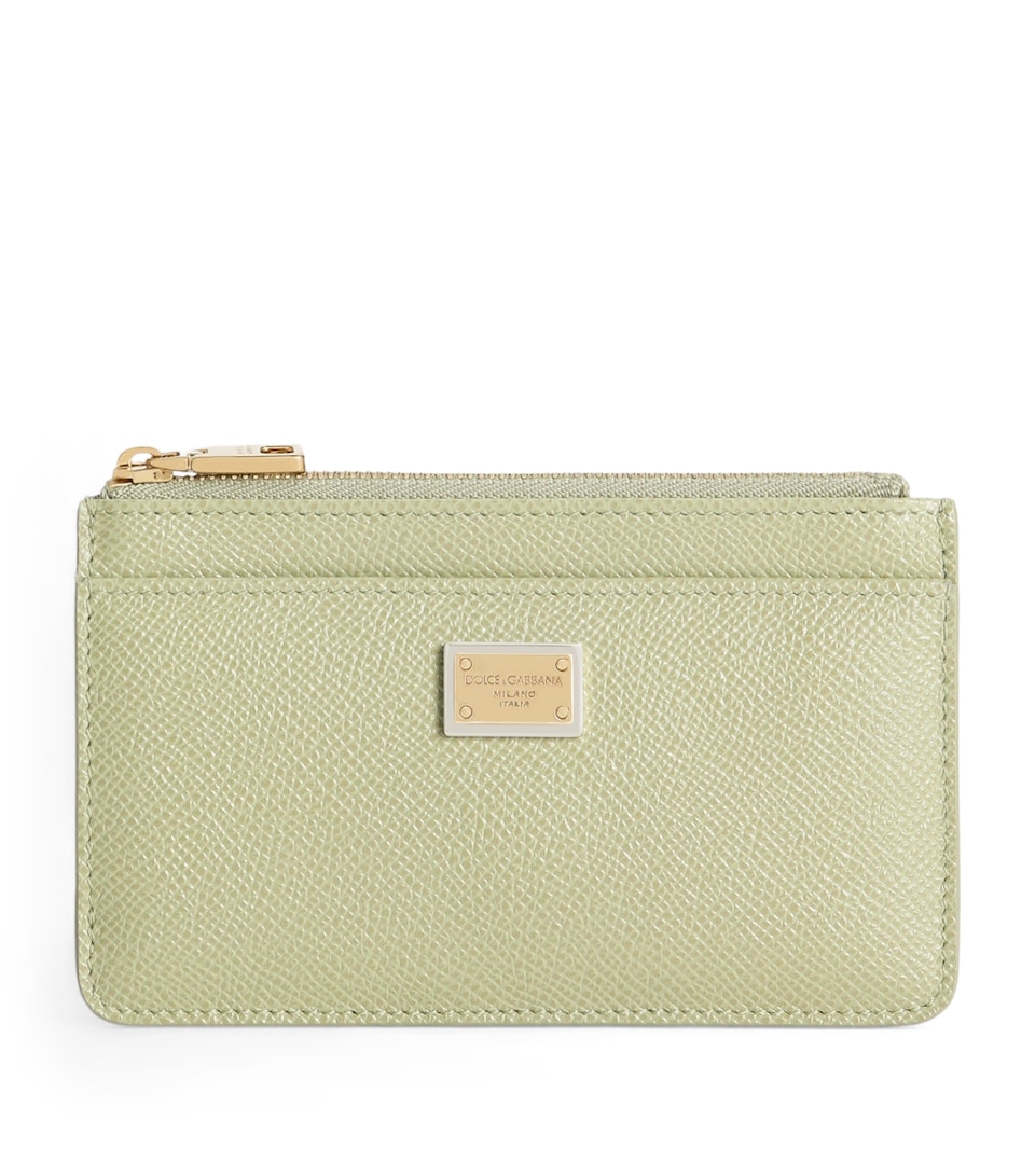 Dolce&Gabbana Calfskin Logo Plaque Card Holder Sage Gree
