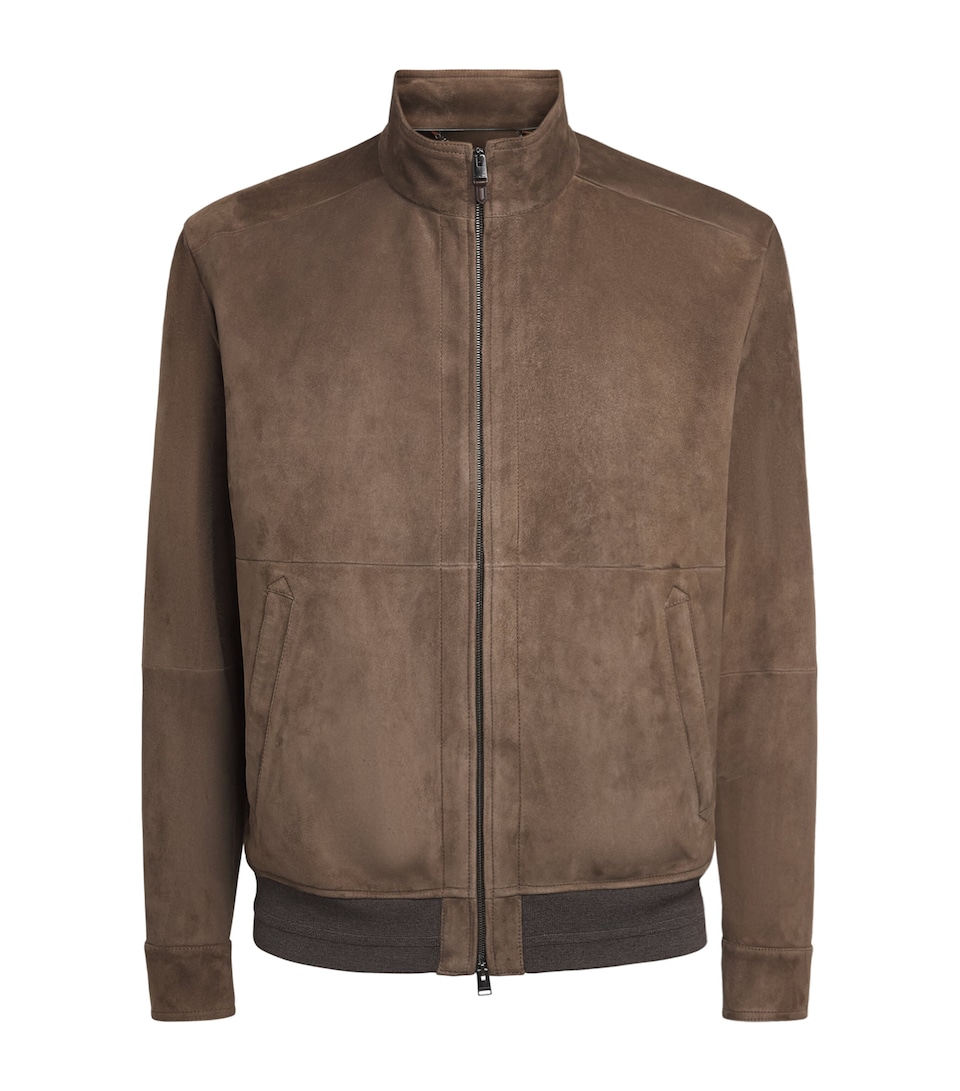 Canali Mens Lamb Suede Bomber Jacket Brown