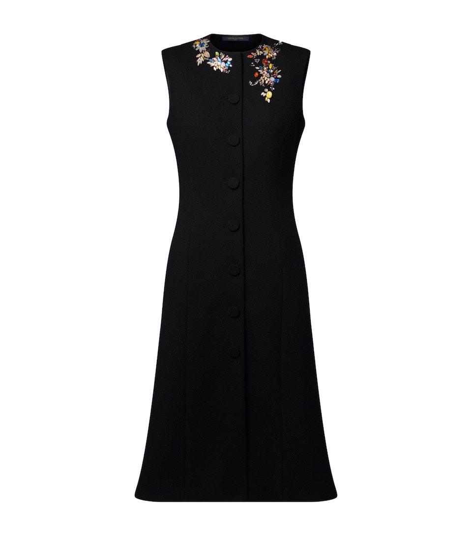 LOUIS VUITTON Womens Crystal-Embroidered Midi Dress Black