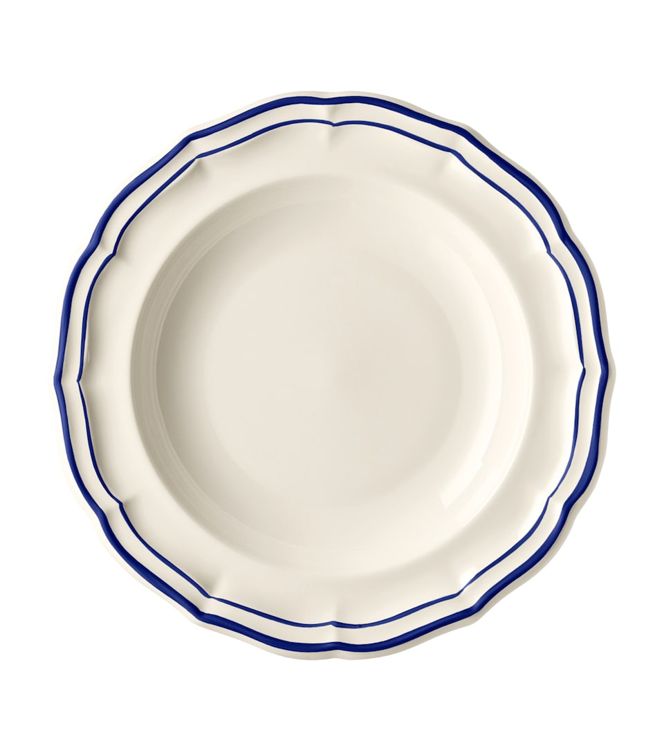 Gien Set of 4 Filet Cobalt Soup Plates White, Blue