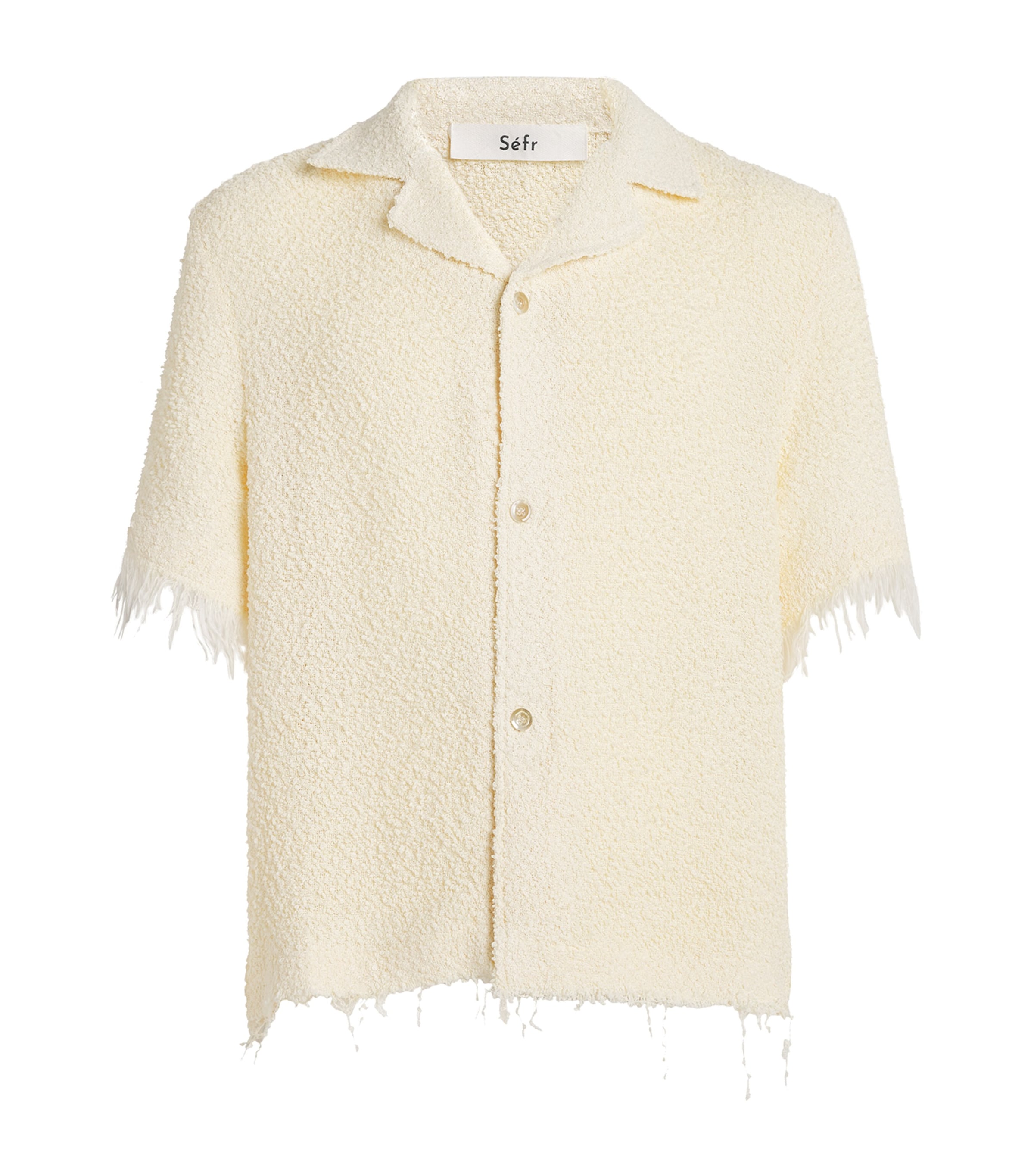 Séfr Mens Distressed Bouclé Short-Sleeve Fausto Shirt Pearl Boucle