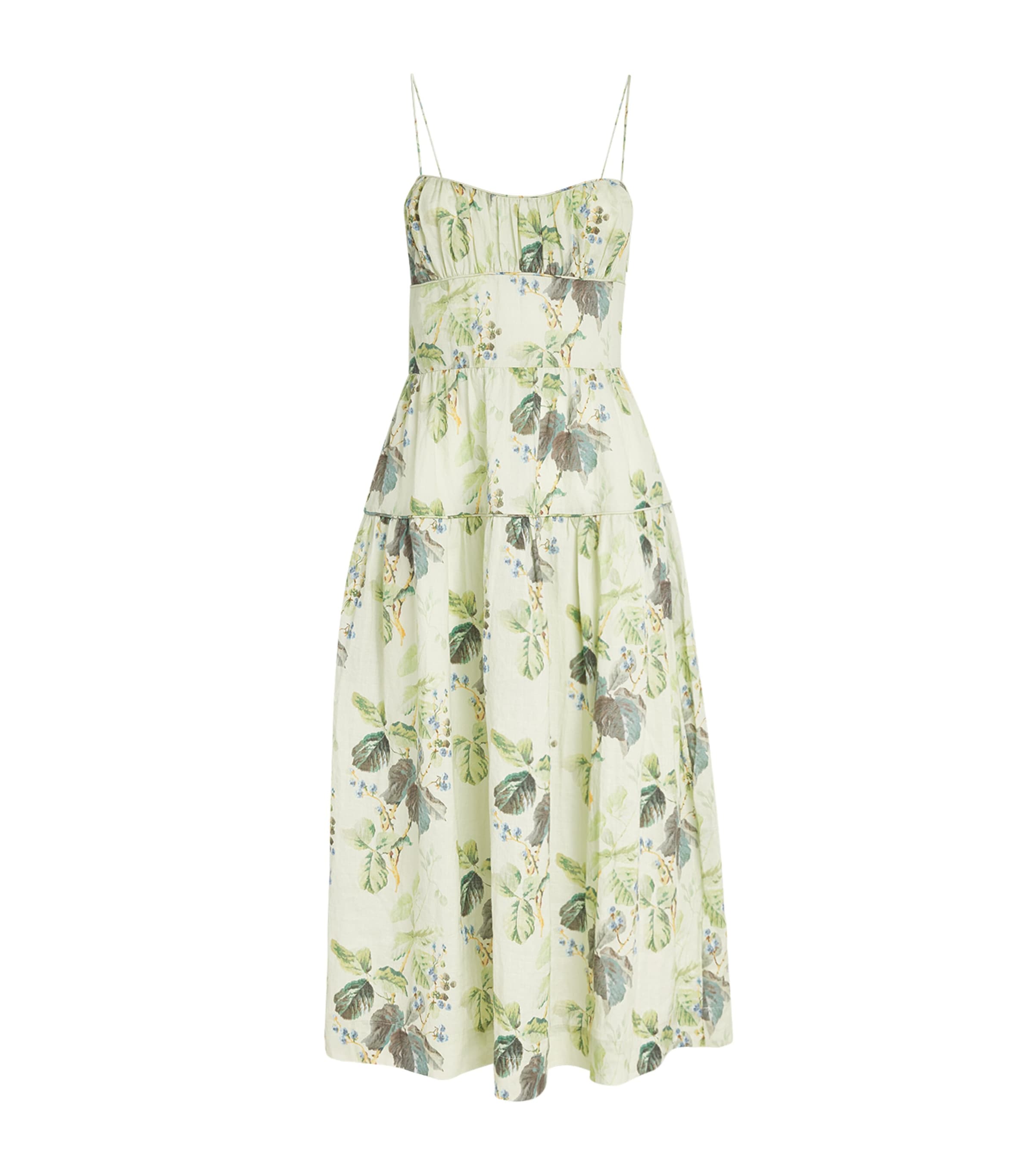 DÔEN Womens Ramie Floral Benoit Midi Dress Floraison De Mûres