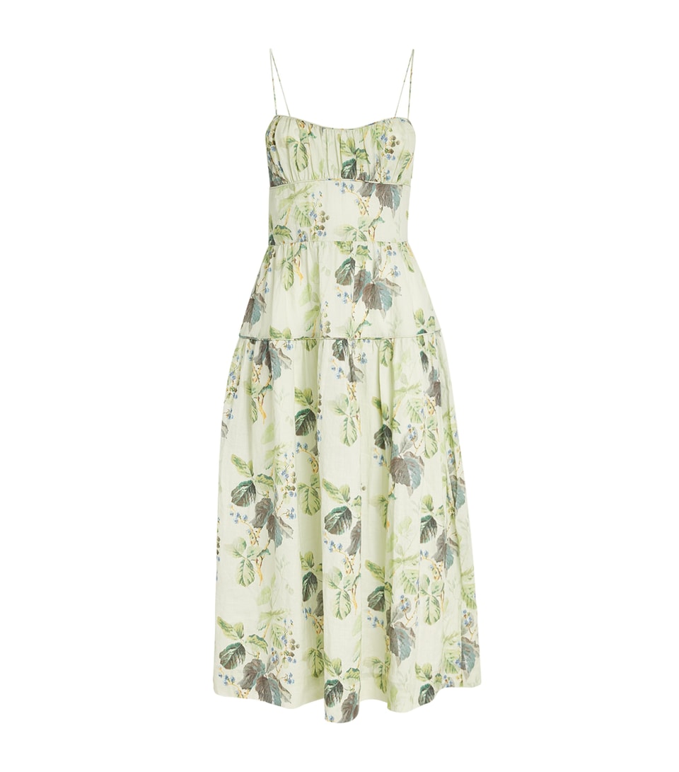 DÔEN Womens Ramie Floral Benoit Midi Dress Floraison De Mûres