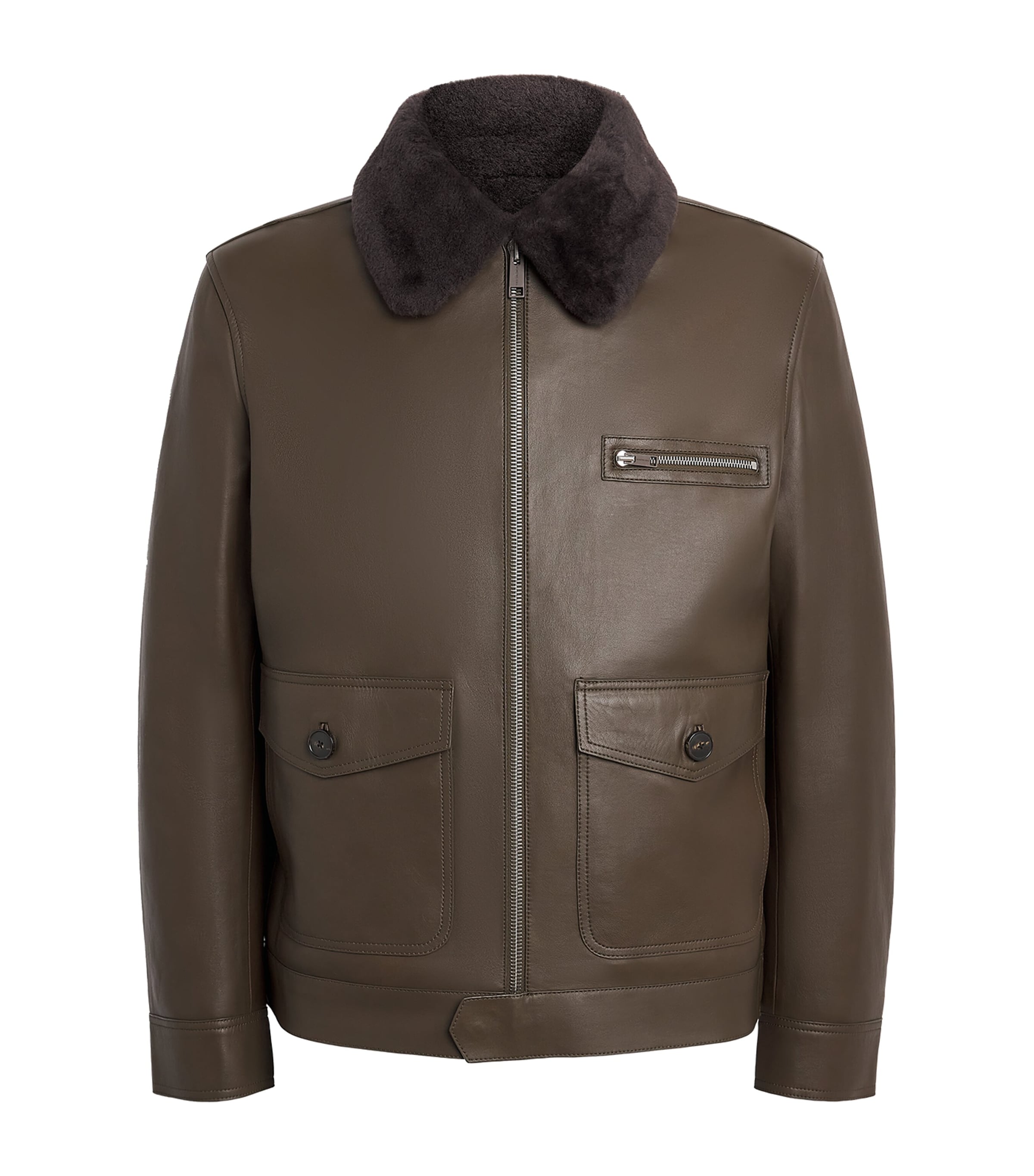 Yves Salomon Mens Shearling-Collar Leather Aviator Jacket Negara