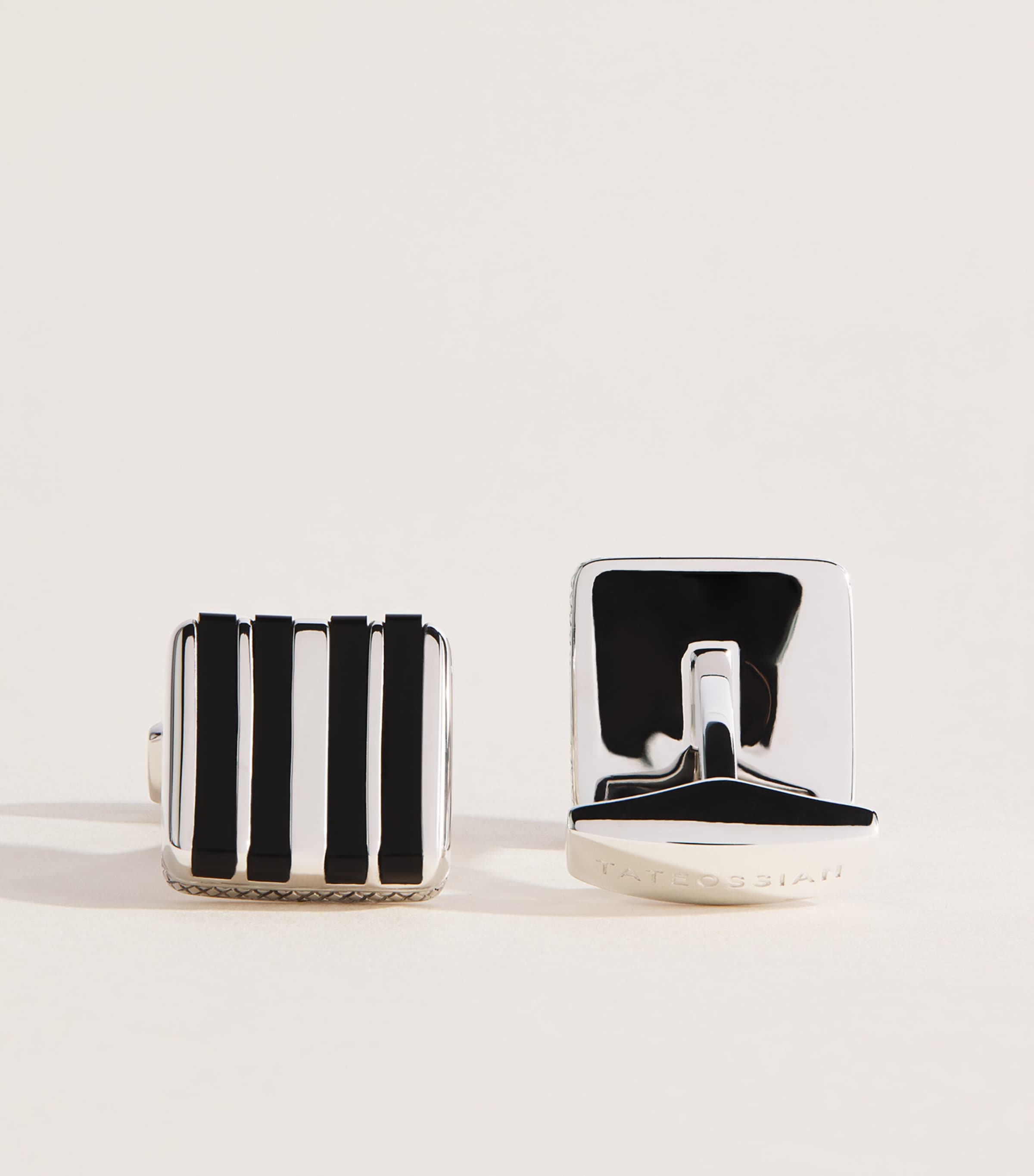 Tateossian Sterling Silver and Onyx Rigato Mosaic Cufflinks Black