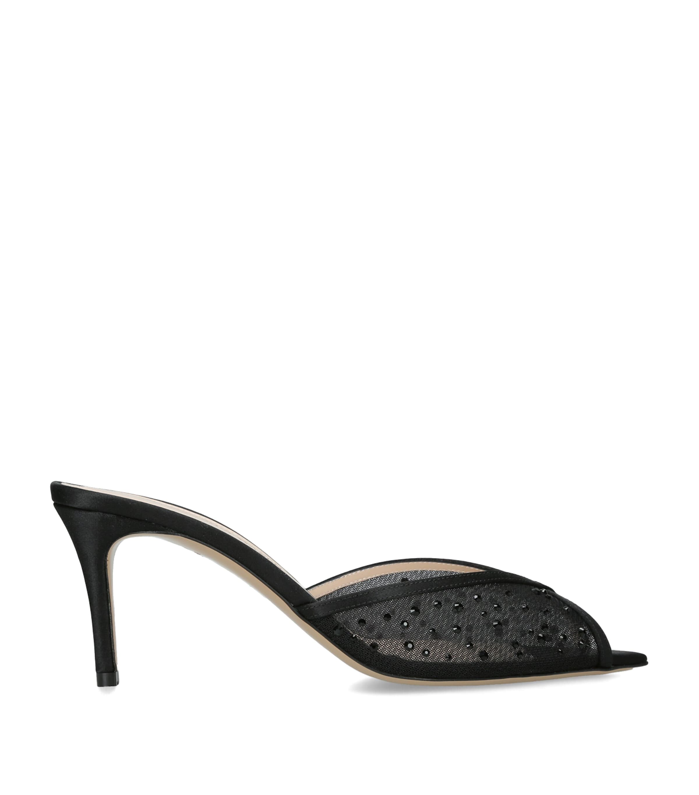 Andrea Wazen Mesh Katy Glitz Mules 75 Black