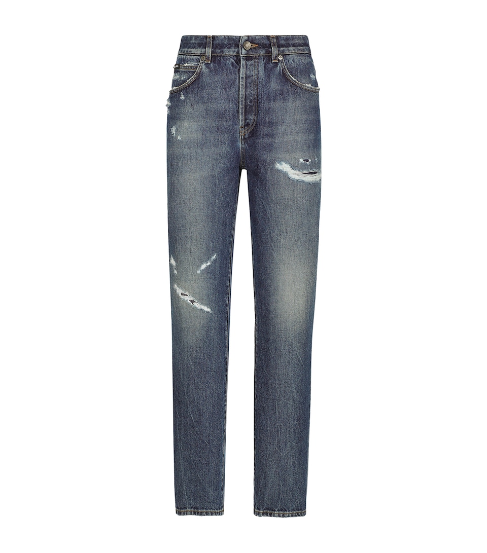 Ripped Straight-Leg Jeans
