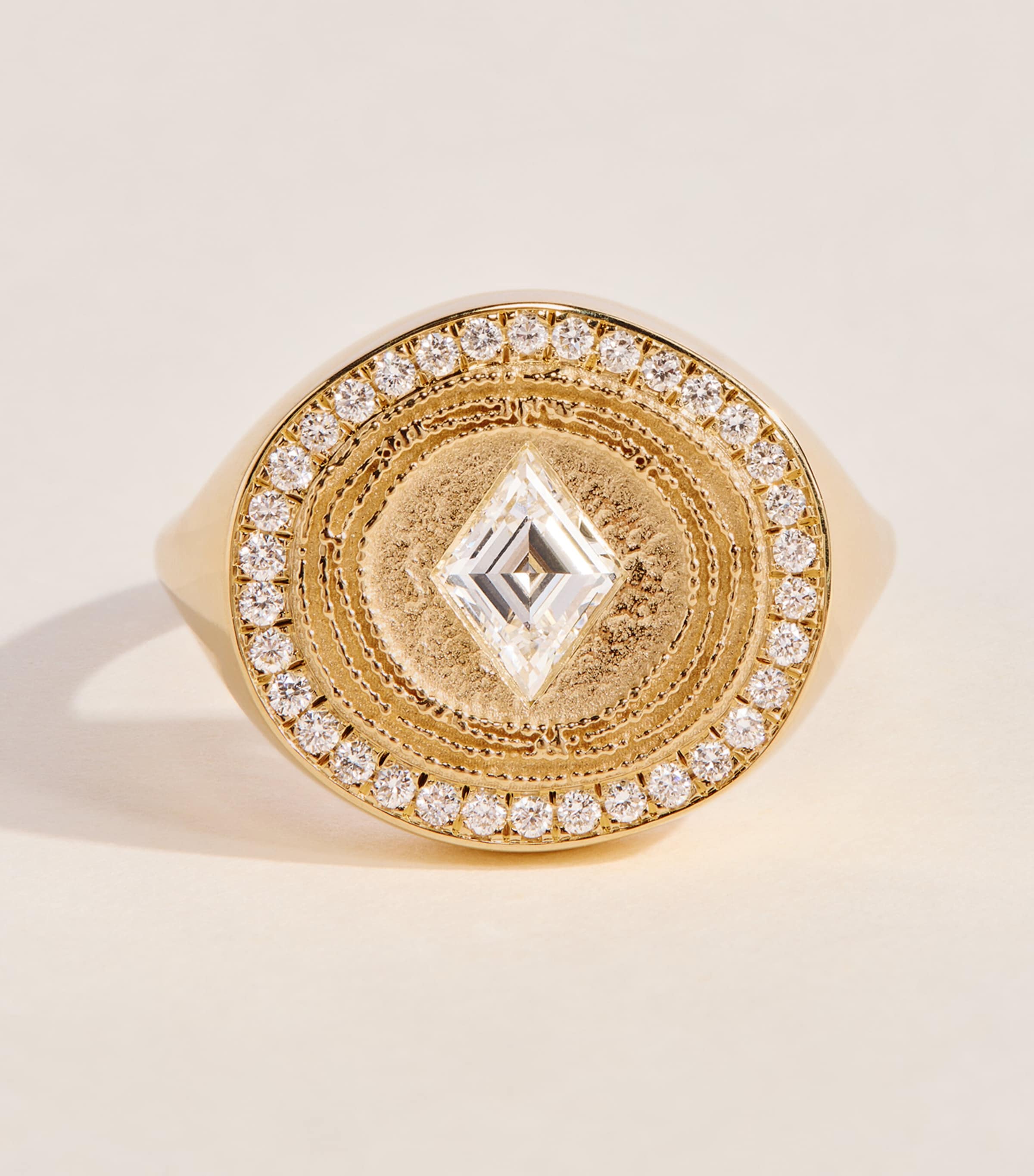 Azlee Yellow Gold and Diamond Lonzenge Signet Ring Yellow Gold