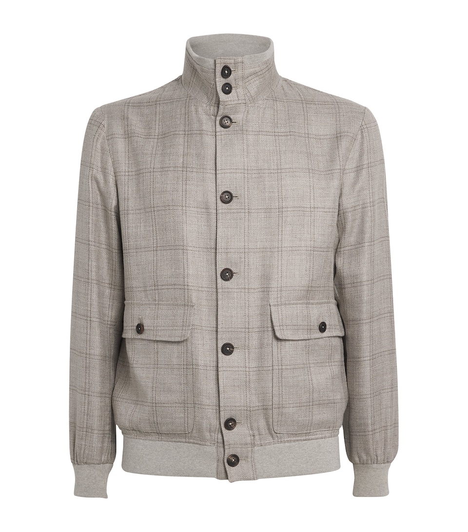 Wool-Blend Check Bomber Jacket