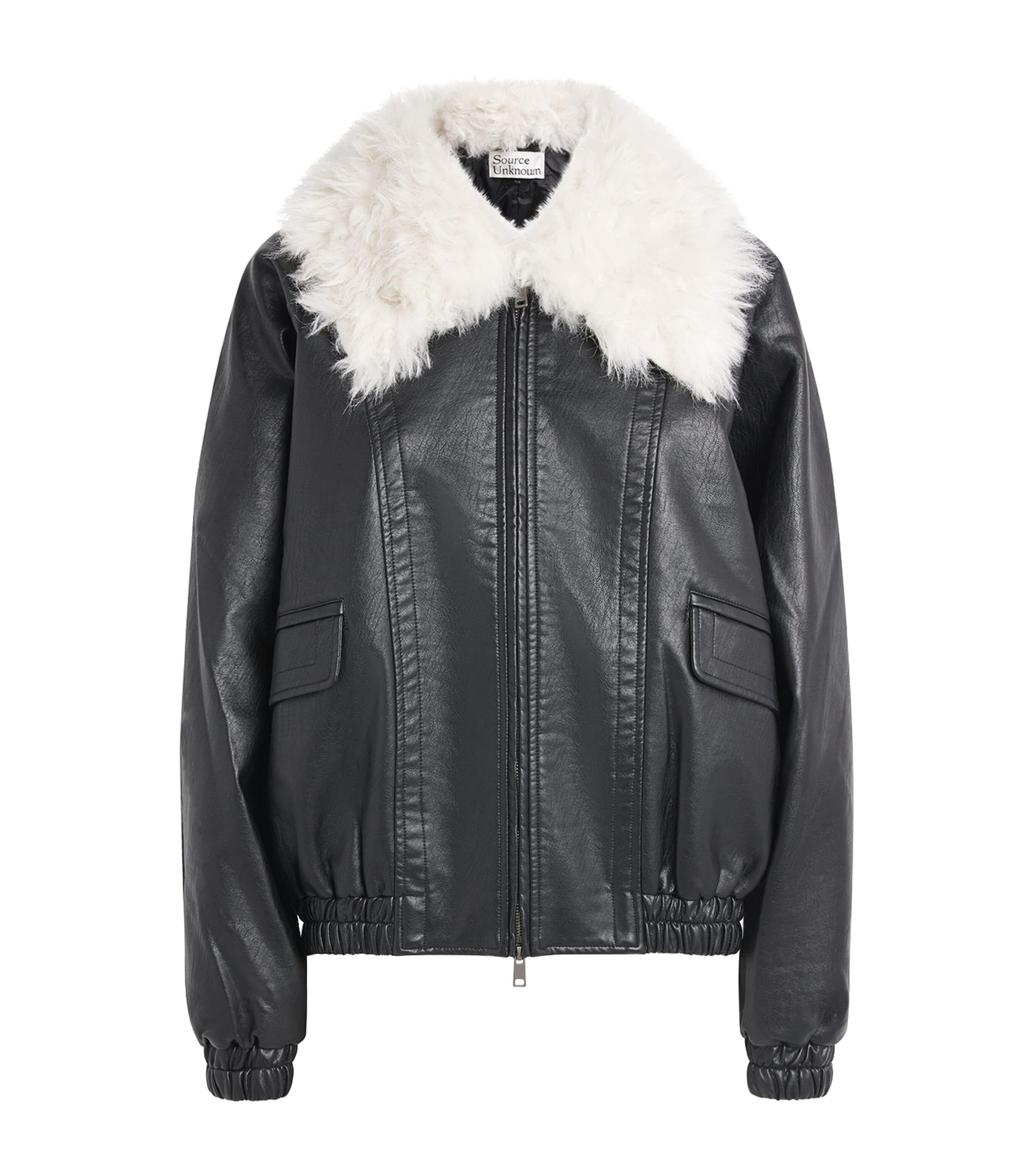 Source Unknown Womens Faux Fur-Collar Rioni Bomber Jacket Bk