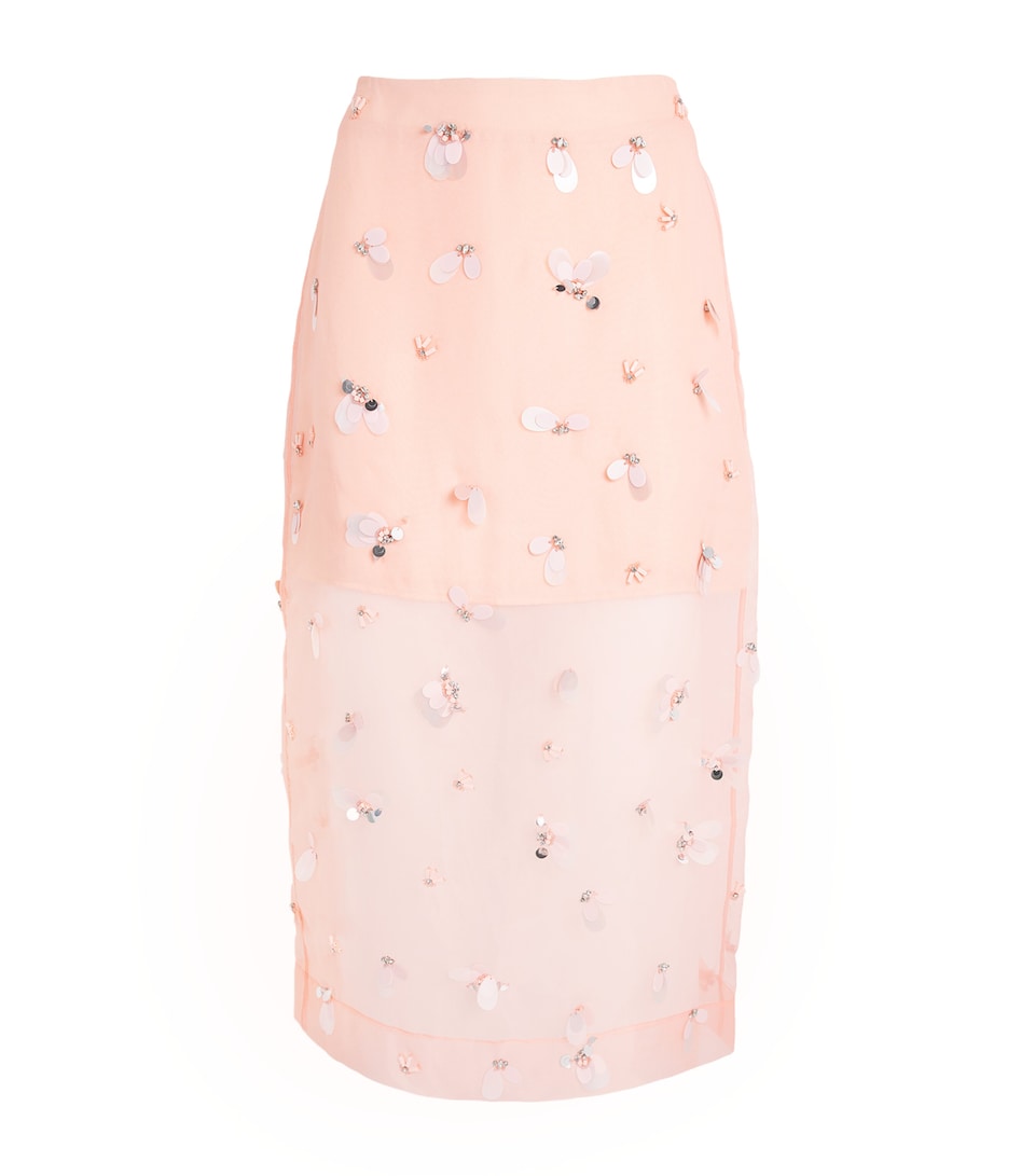 Simkhai Womens Embellished Organza Delilah Midi Skirt Bubblegum