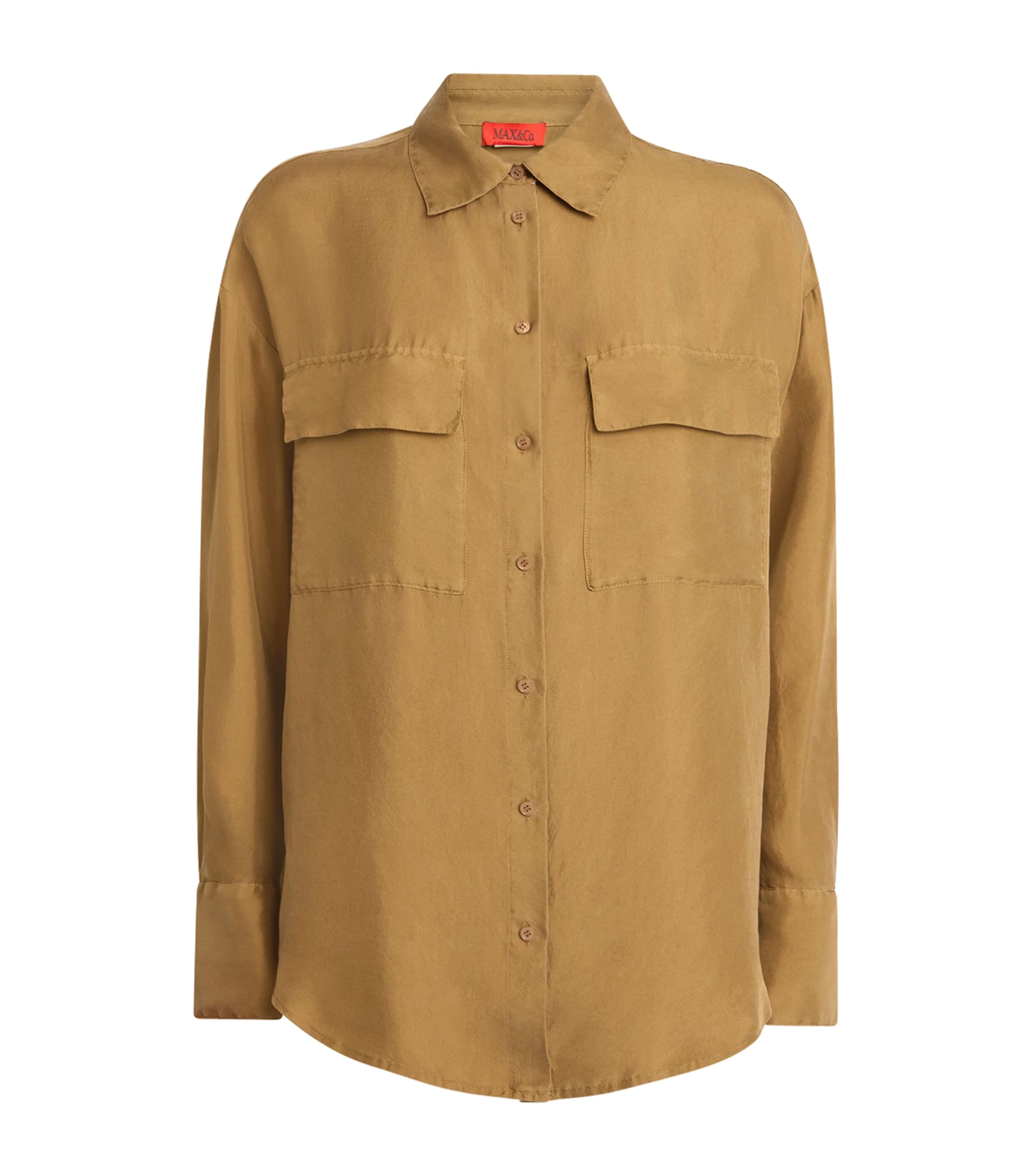 MAX&Co. Womens Silk Patch-Pocket Shirt Buck