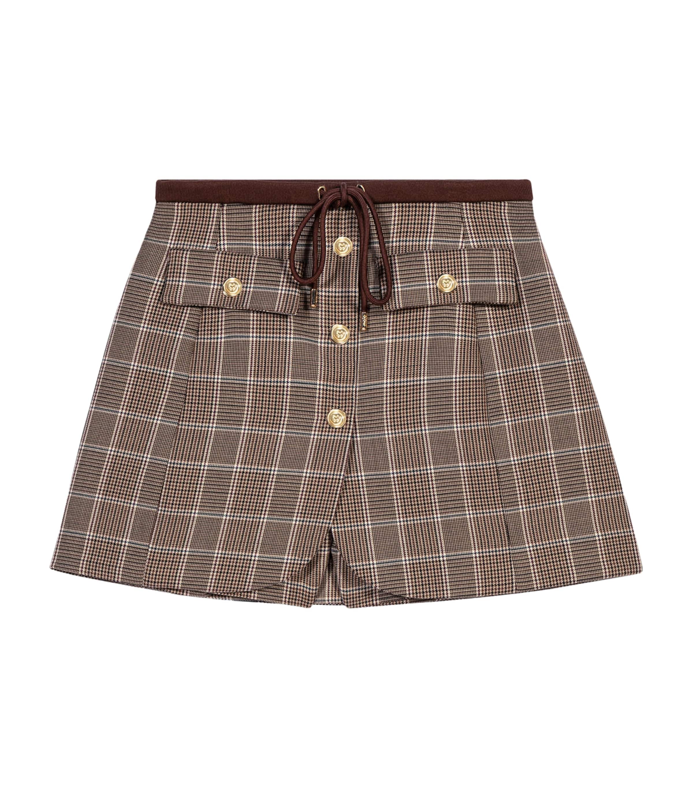 Maje Womens Wool-Cotton Check Mini Skort Brown