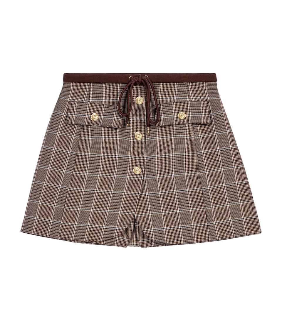 Maje Womens Wool-Cotton Check Mini Skort Brown