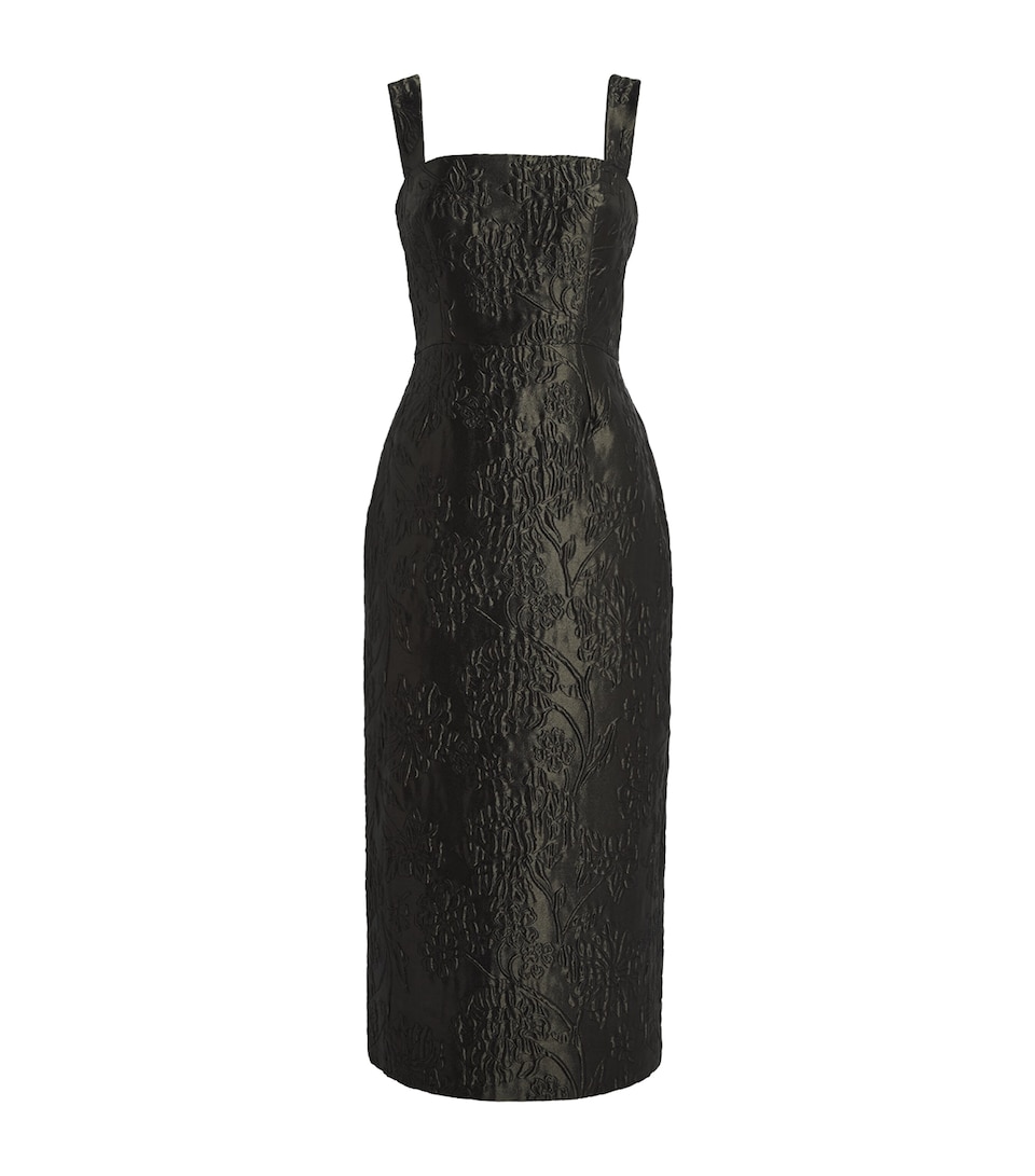 Carolina Herrera Womens Cloqué Floral Column Midi Dress Forest Green