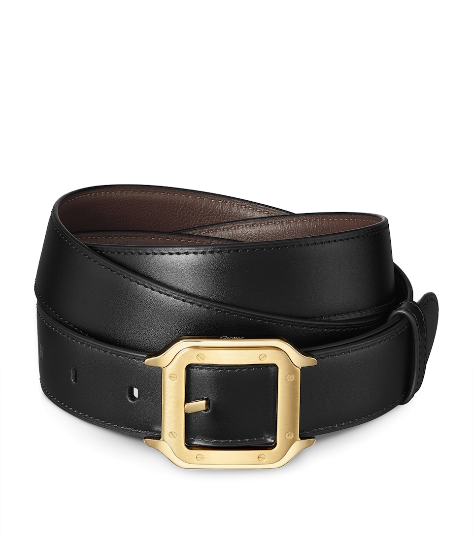 Cartier Leather Reversible Santos de Cartier Belt Black