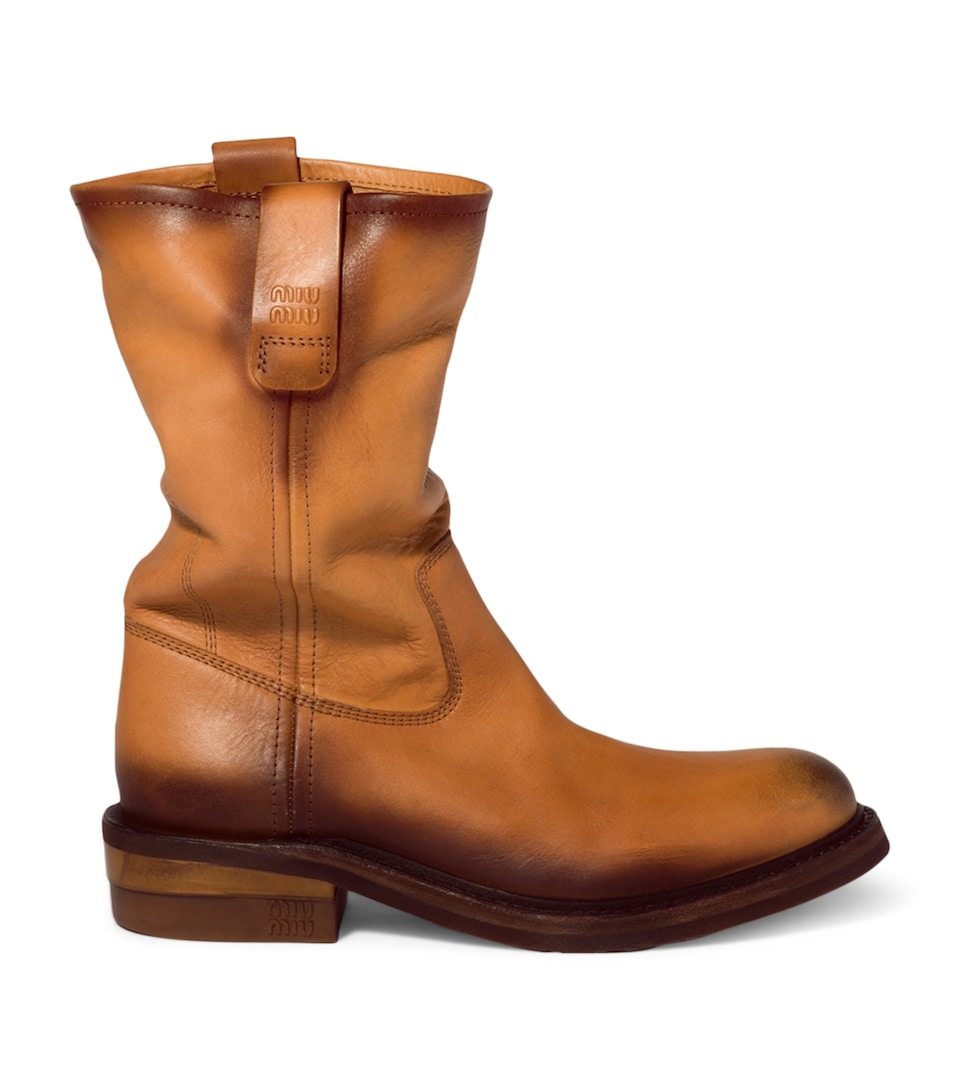 Miu Miu Leather Slouched Boots Brown
