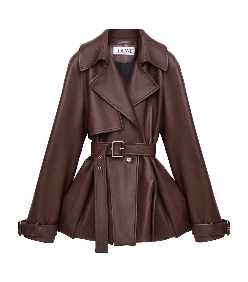 Leather Belted Short Trench Coat