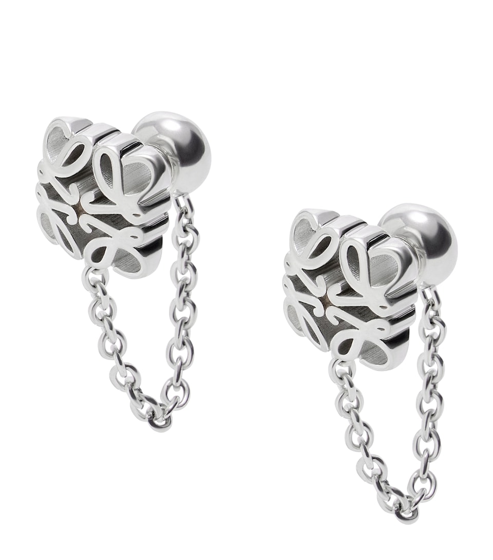 LOEWE Sterling Silver Bombé Anagram Chain Stud Earrings Silver