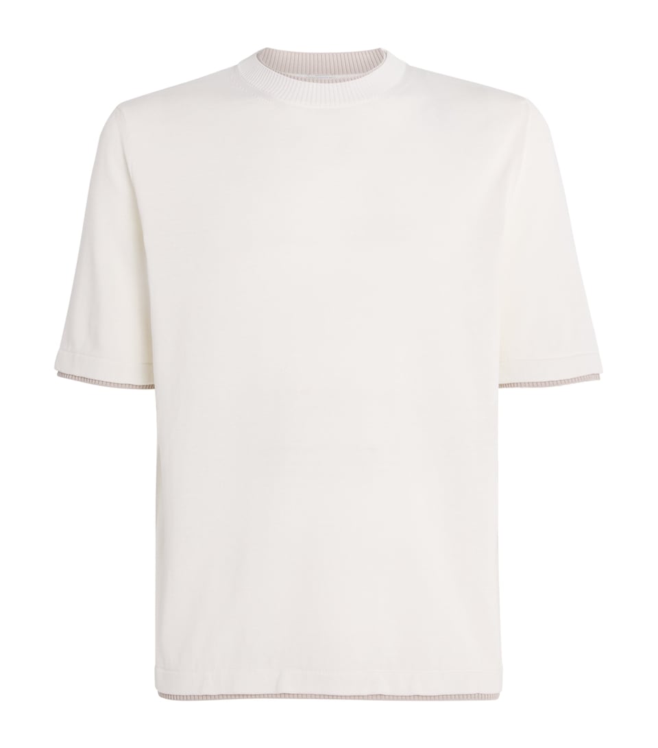 Eleventy Mens Cotton Knitted T-Shirt Bianco E Beige