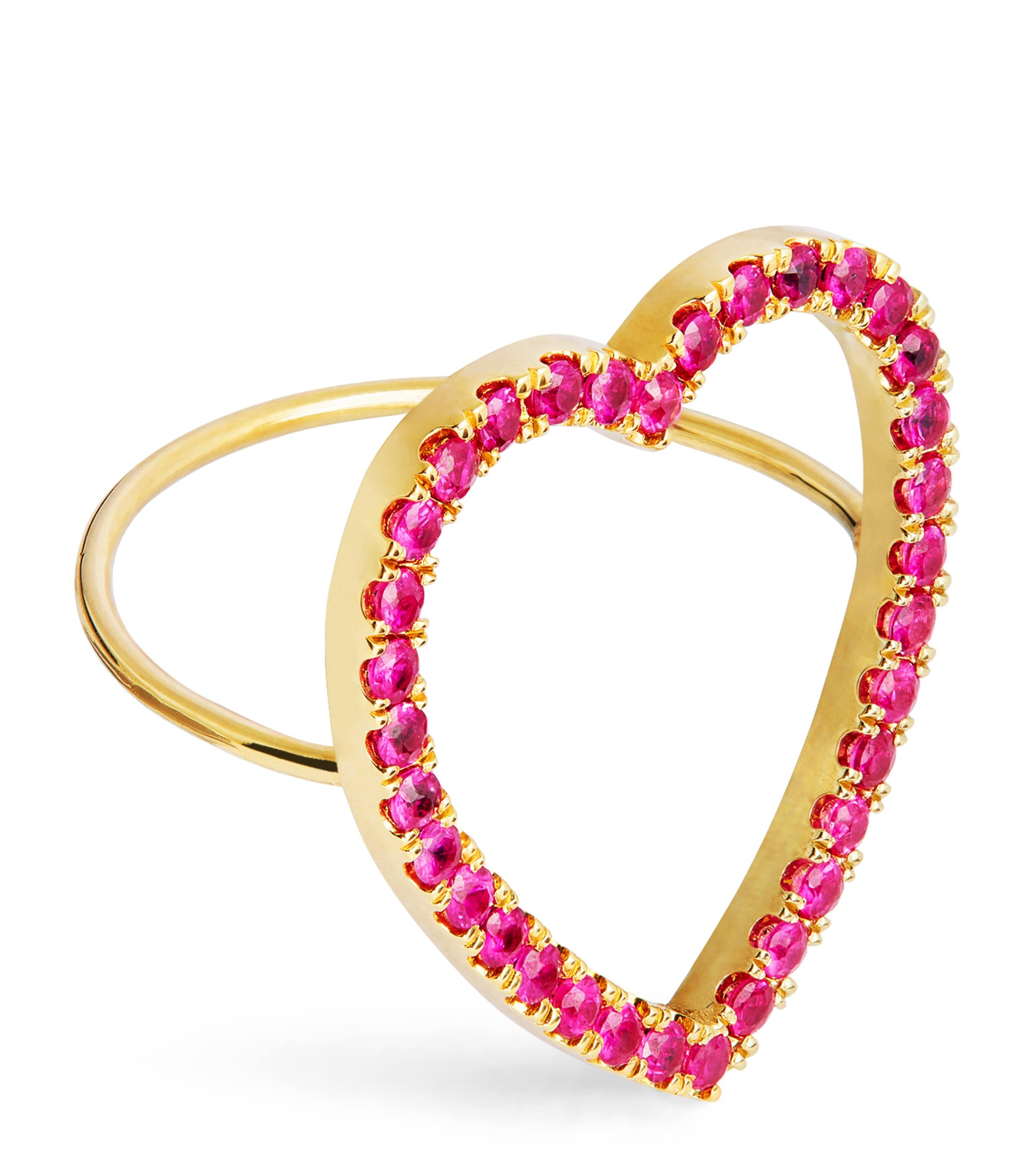 Large Yellow Gold and Ruby Open Heart Ring