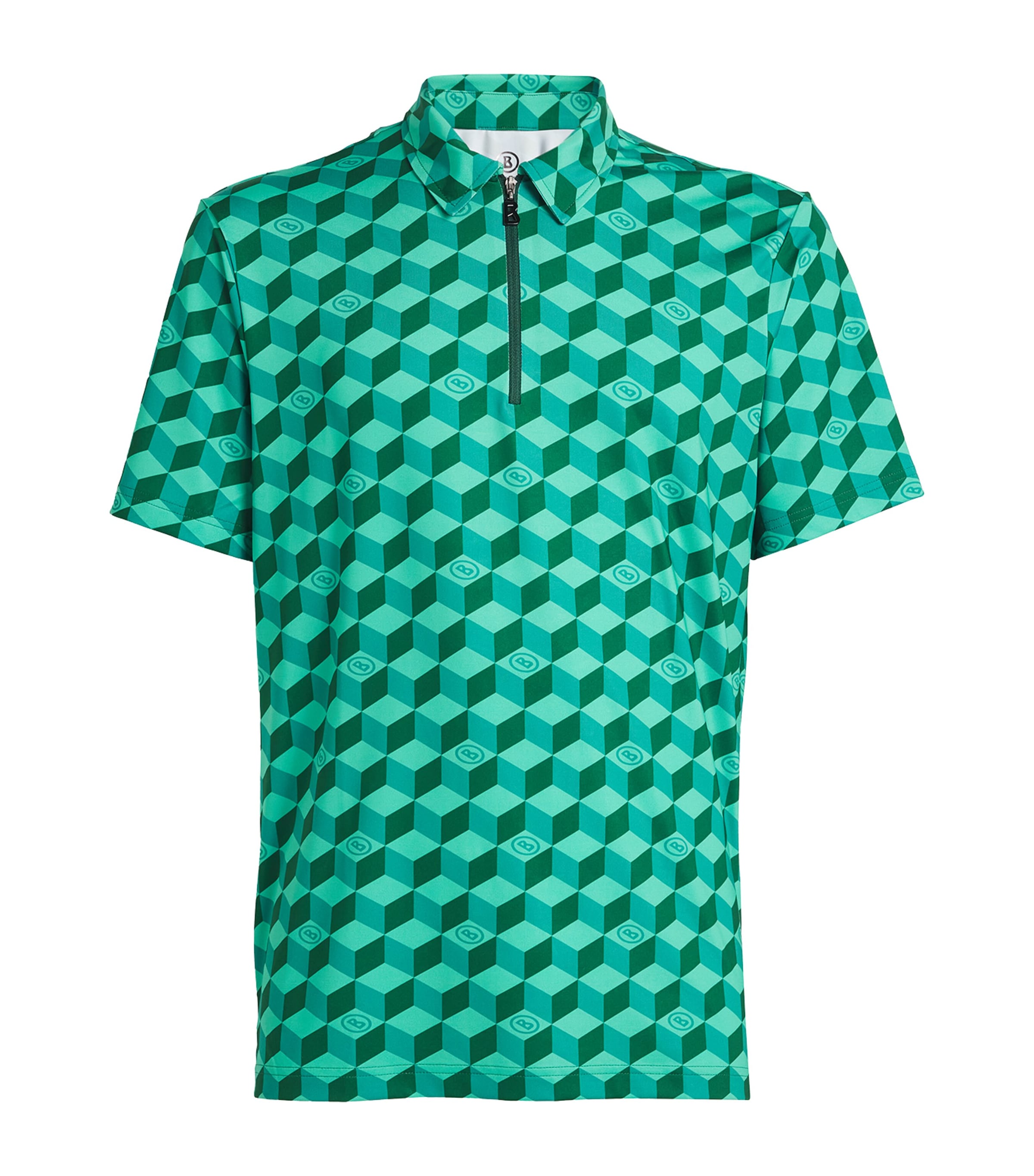 Printed Zip-Up Polo Shirt
