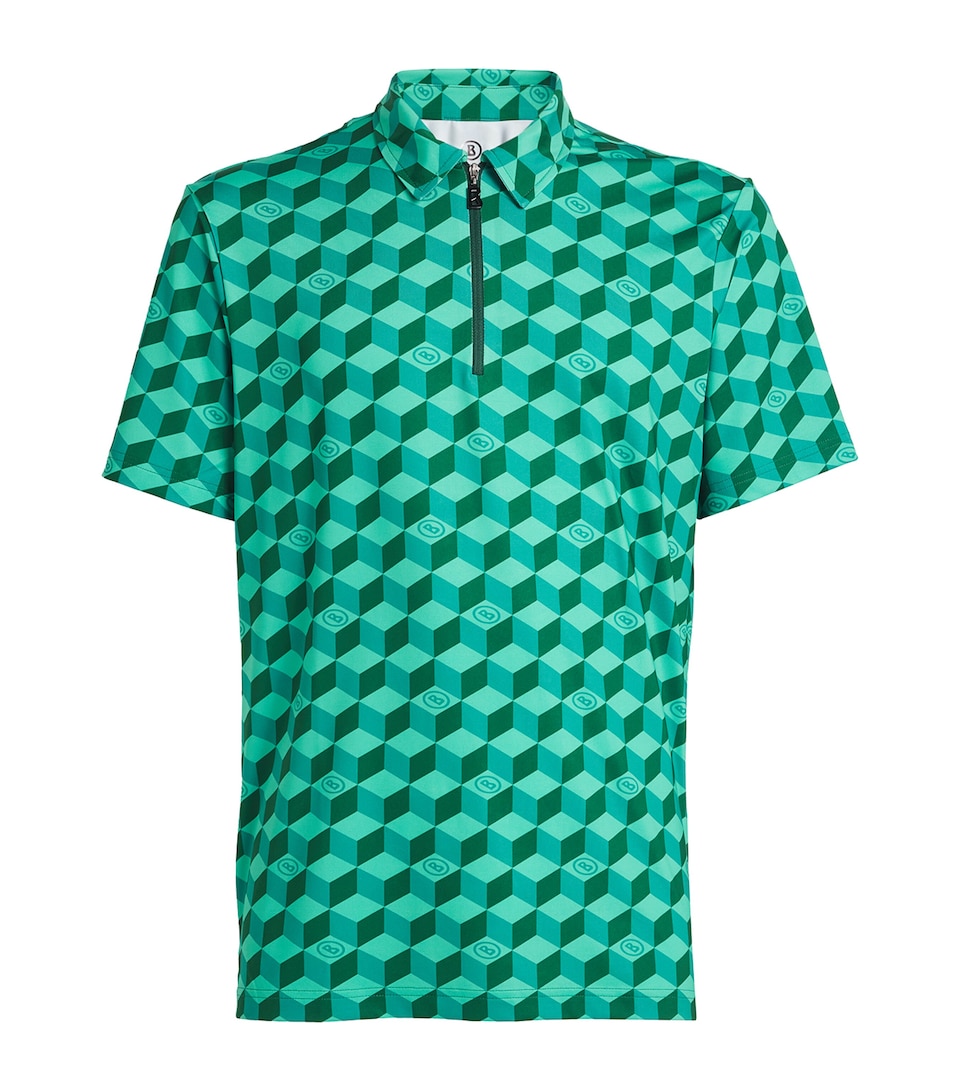 Printed Zip-Up Polo Shirt