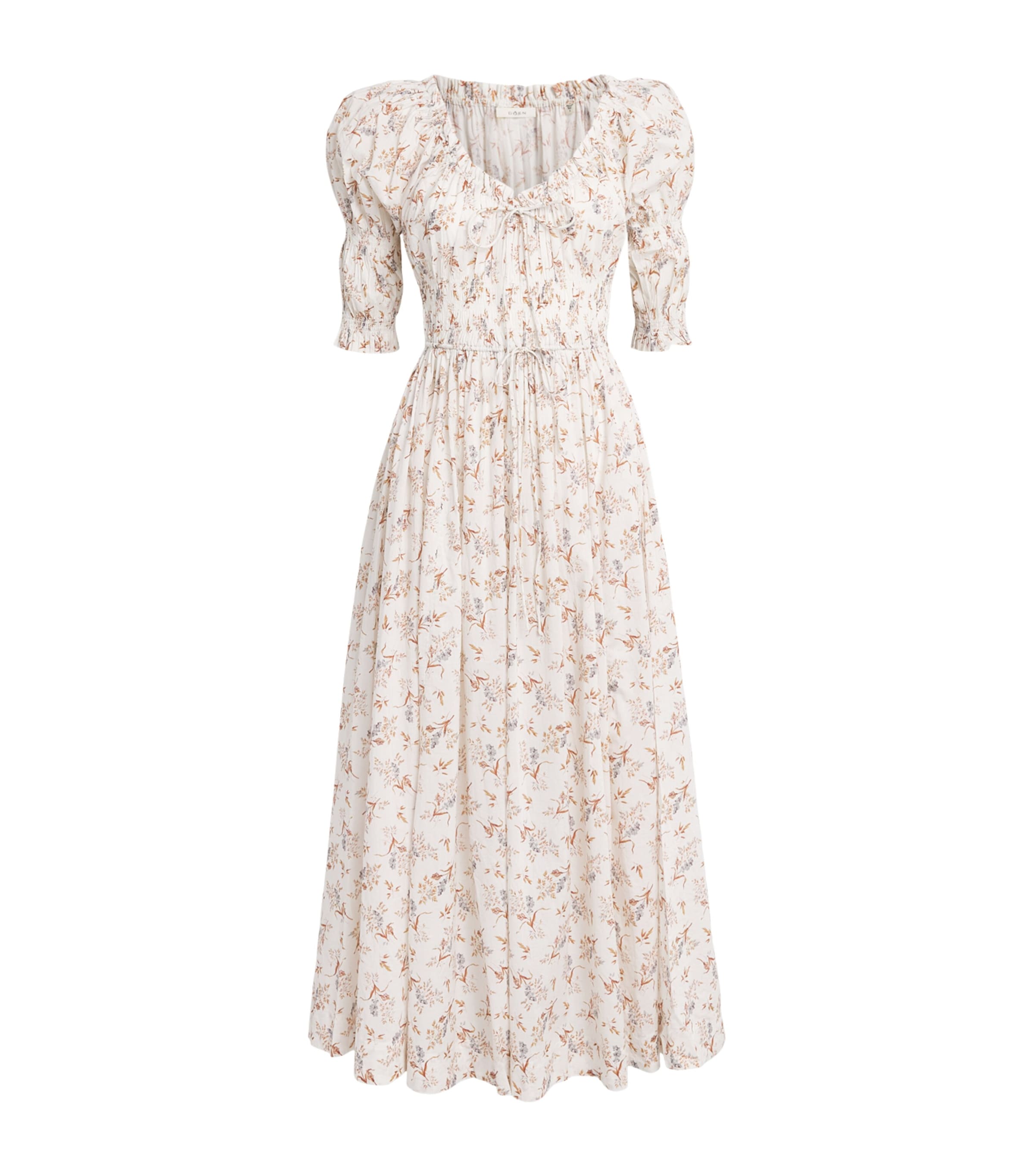 DÔEN Womens Organic Cotton Ischia Midi Dress Crm Windswept Meadow