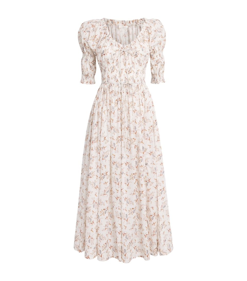 DÔEN Womens Organic Cotton Ischia Midi Dress Crm Windswept Meadow