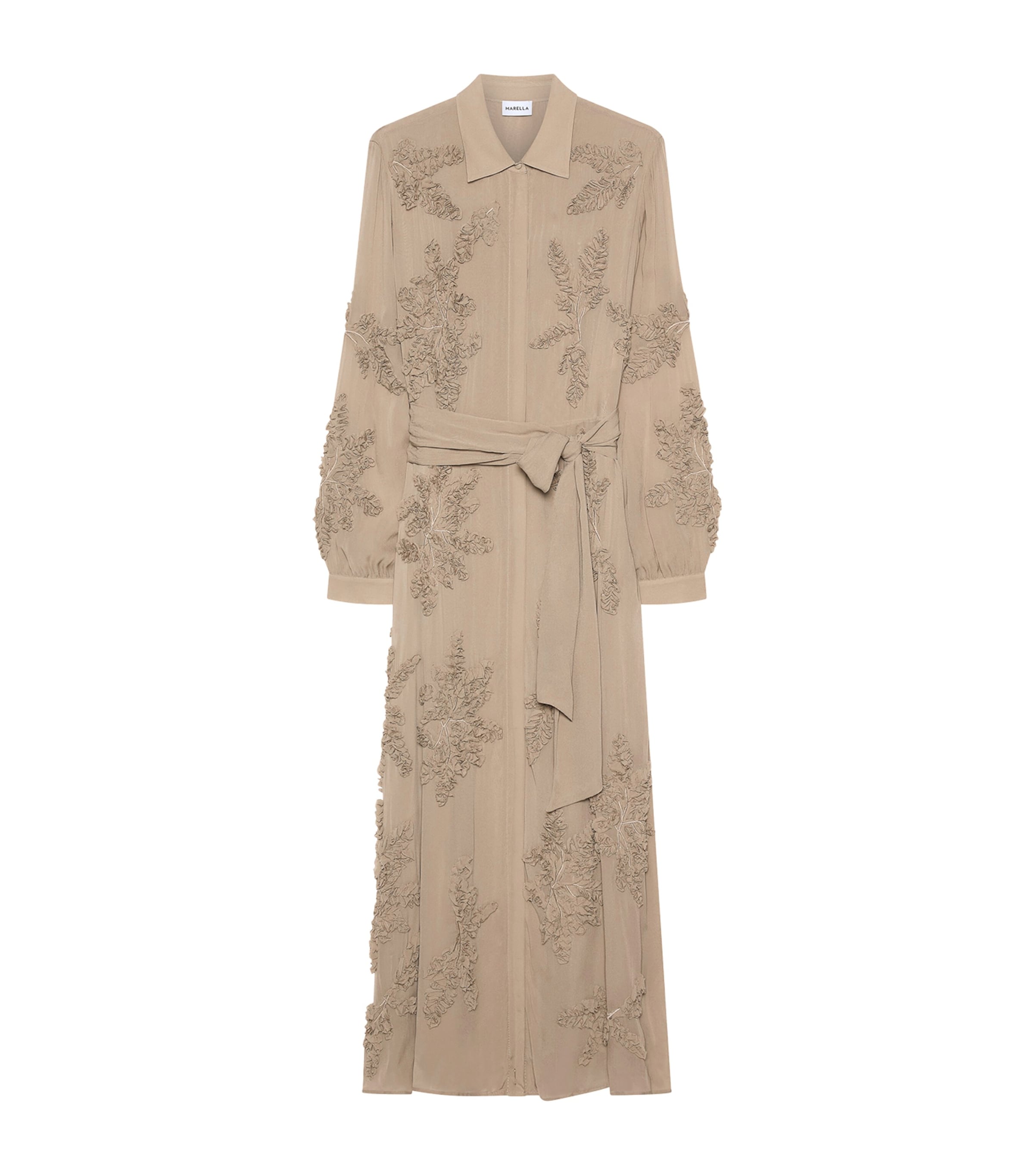 Marella Womens Embroidered Floral Maxi Shirt Dress Oregano
