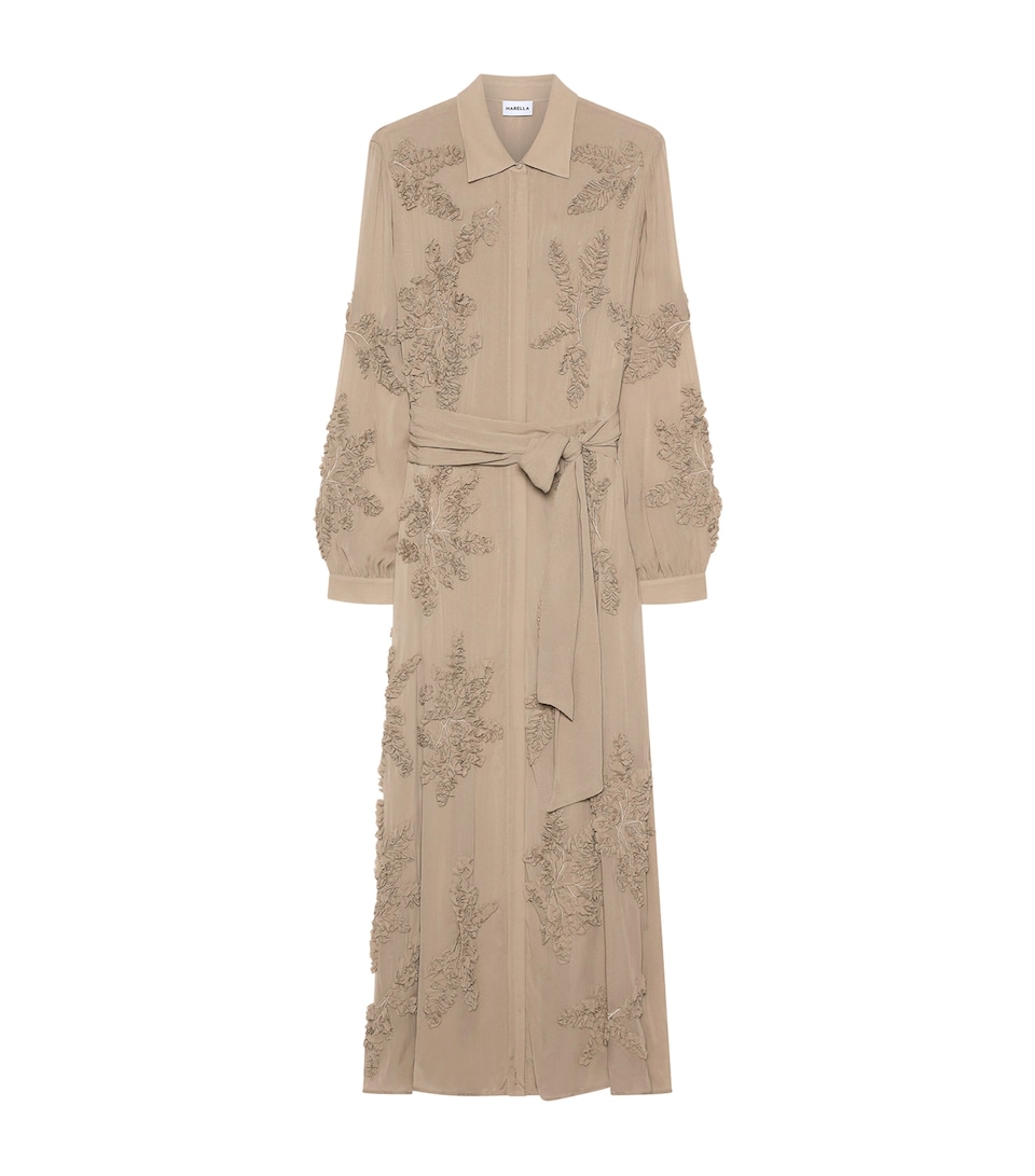 Marella Womens Embroidered Floral Maxi Shirt Dress Oregano