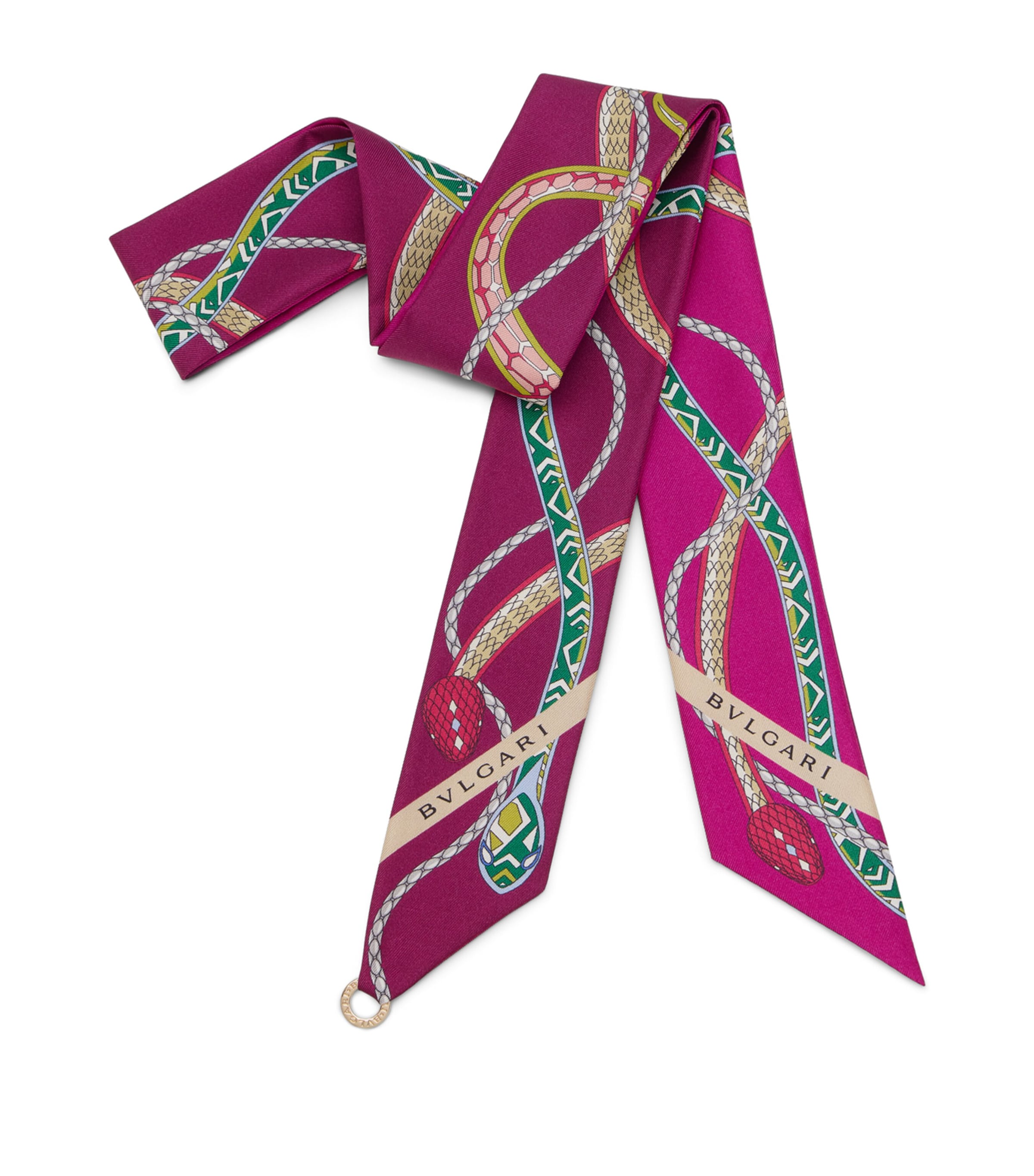 Bvlgari Silk Serpenti 75 Skinny Scarf Fuchsia