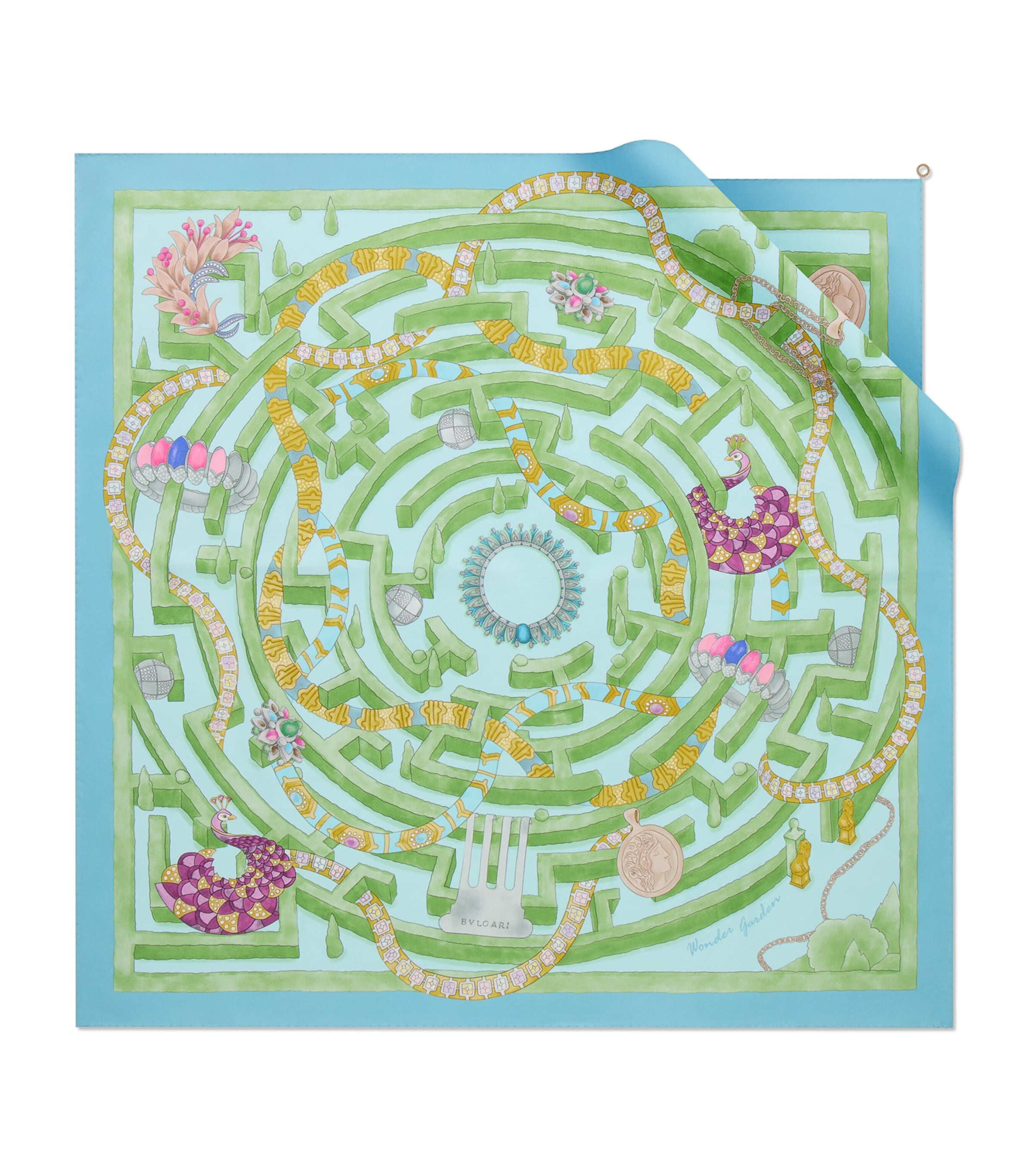 Bvlgari Silk Wonder Garden Scarf Green Medium