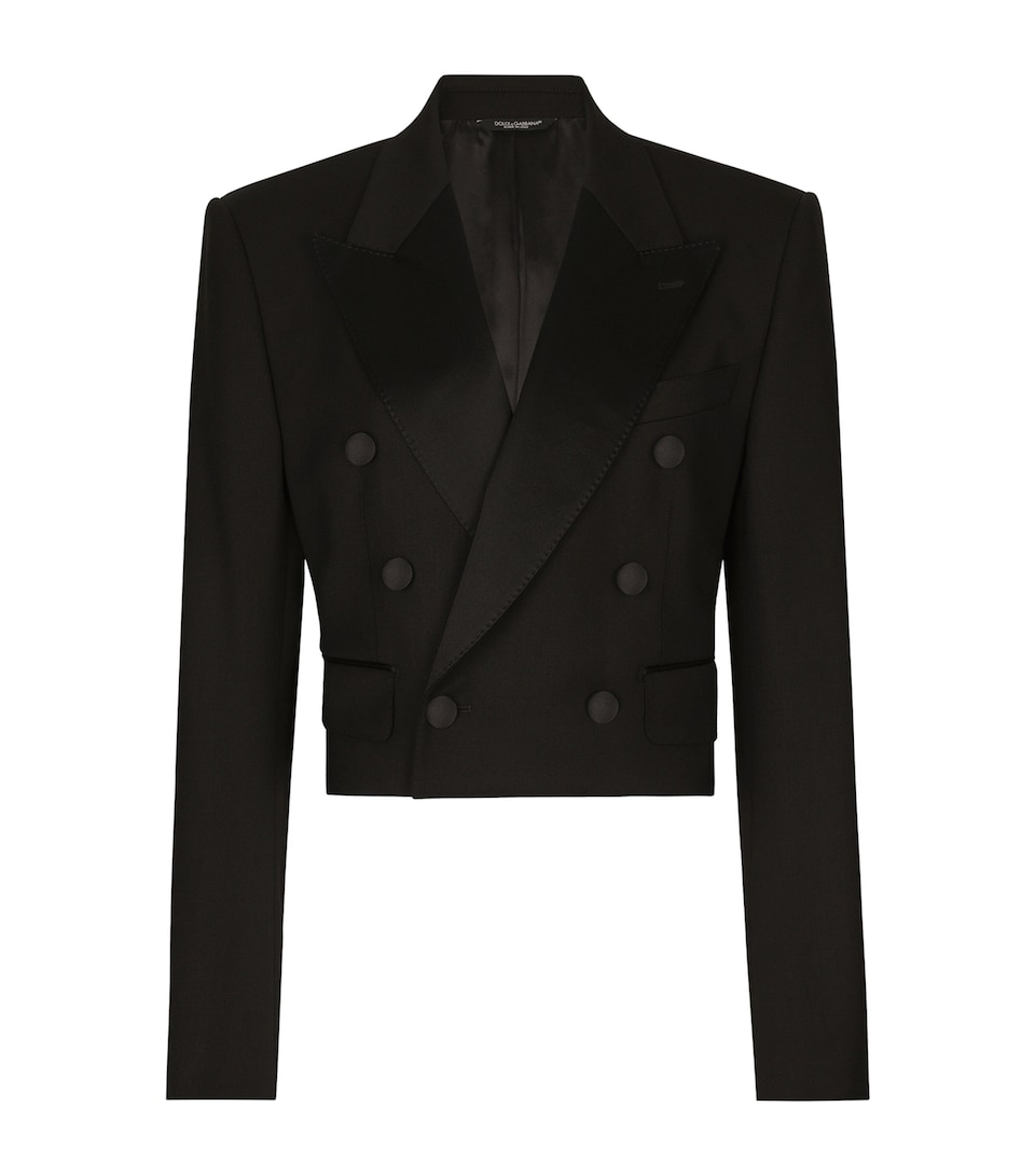 Dolce&Gabbana Womens Virgin Wool-Blend Cropped Blazer Black