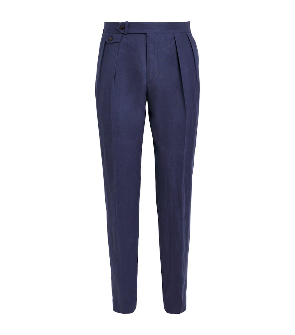 Polo Ralph Lauren Mens Linen Pleated Trousers Classic Blue